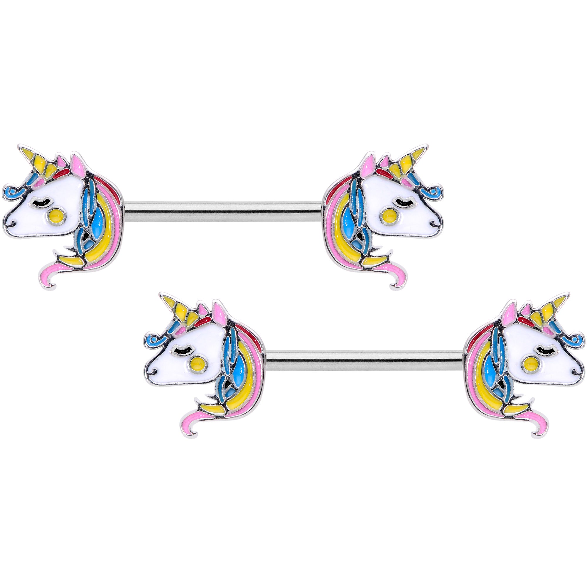 14 Gauge Pastel Unicorn UV Horseshoe Barbell Nipple Ring Set of 4