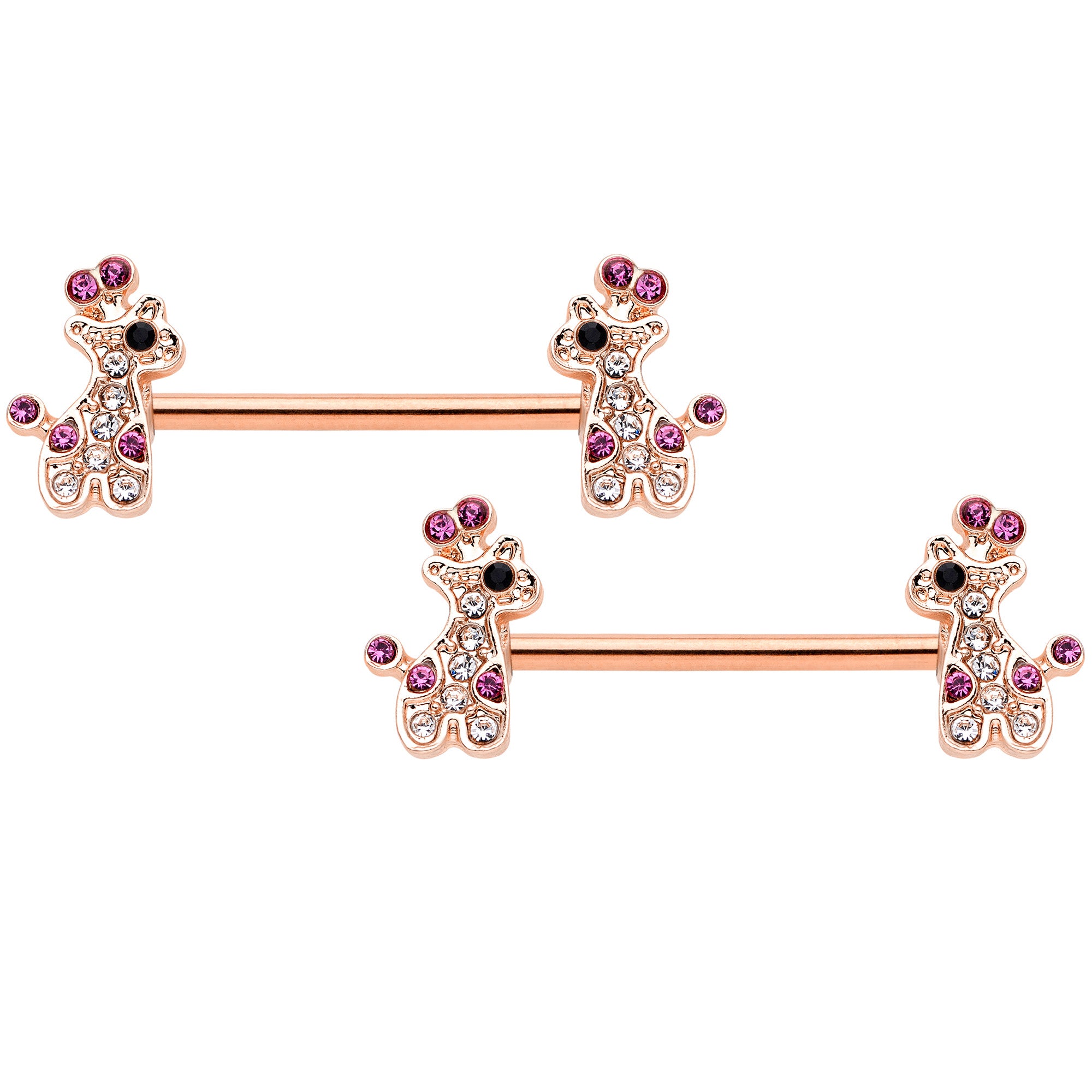 Clear Purple Gem Rose Gold Tone Giraffe UV Horseshoe Nipple Ring Set