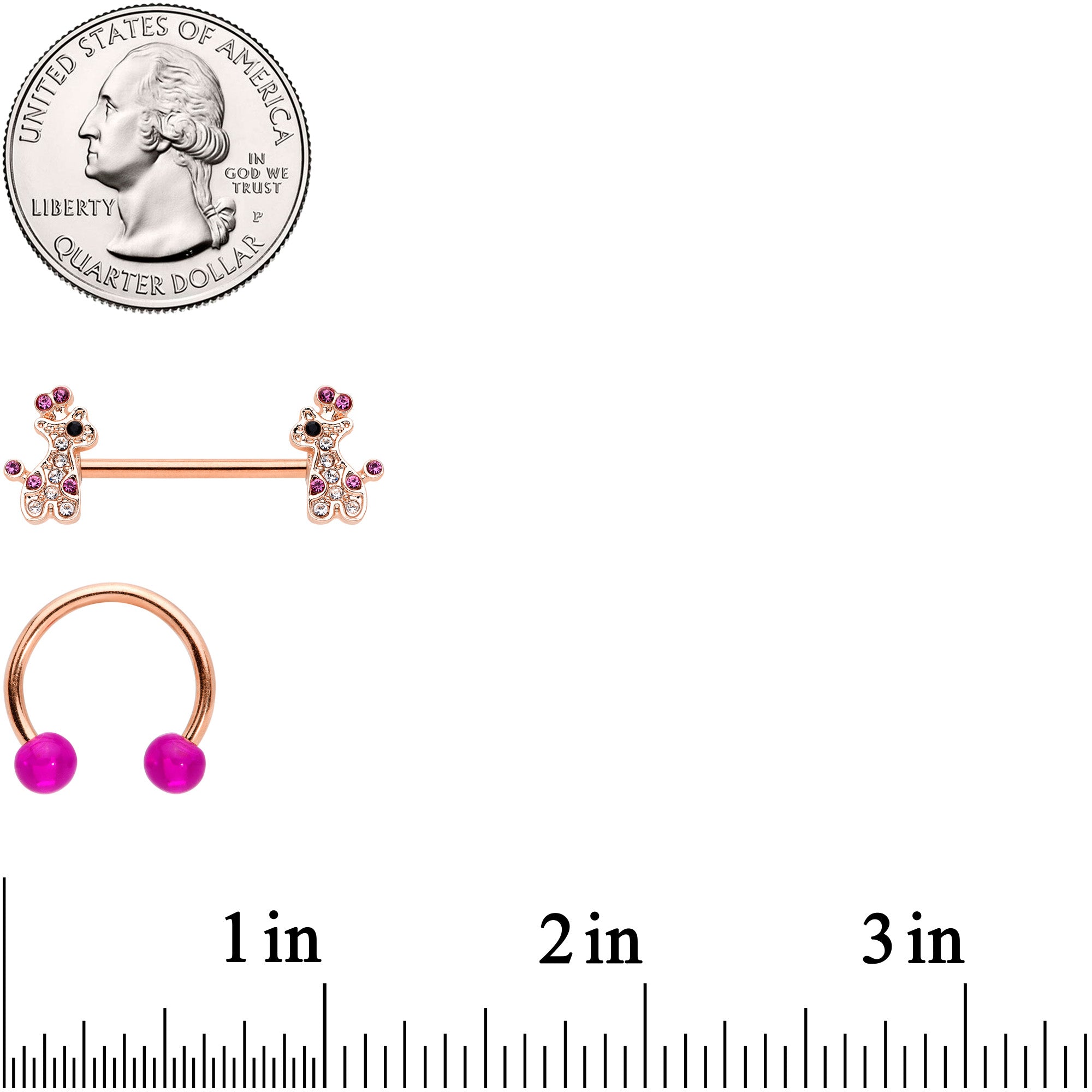 Clear Purple Gem Rose Gold Tone Giraffe UV Horseshoe Nipple Ring Set