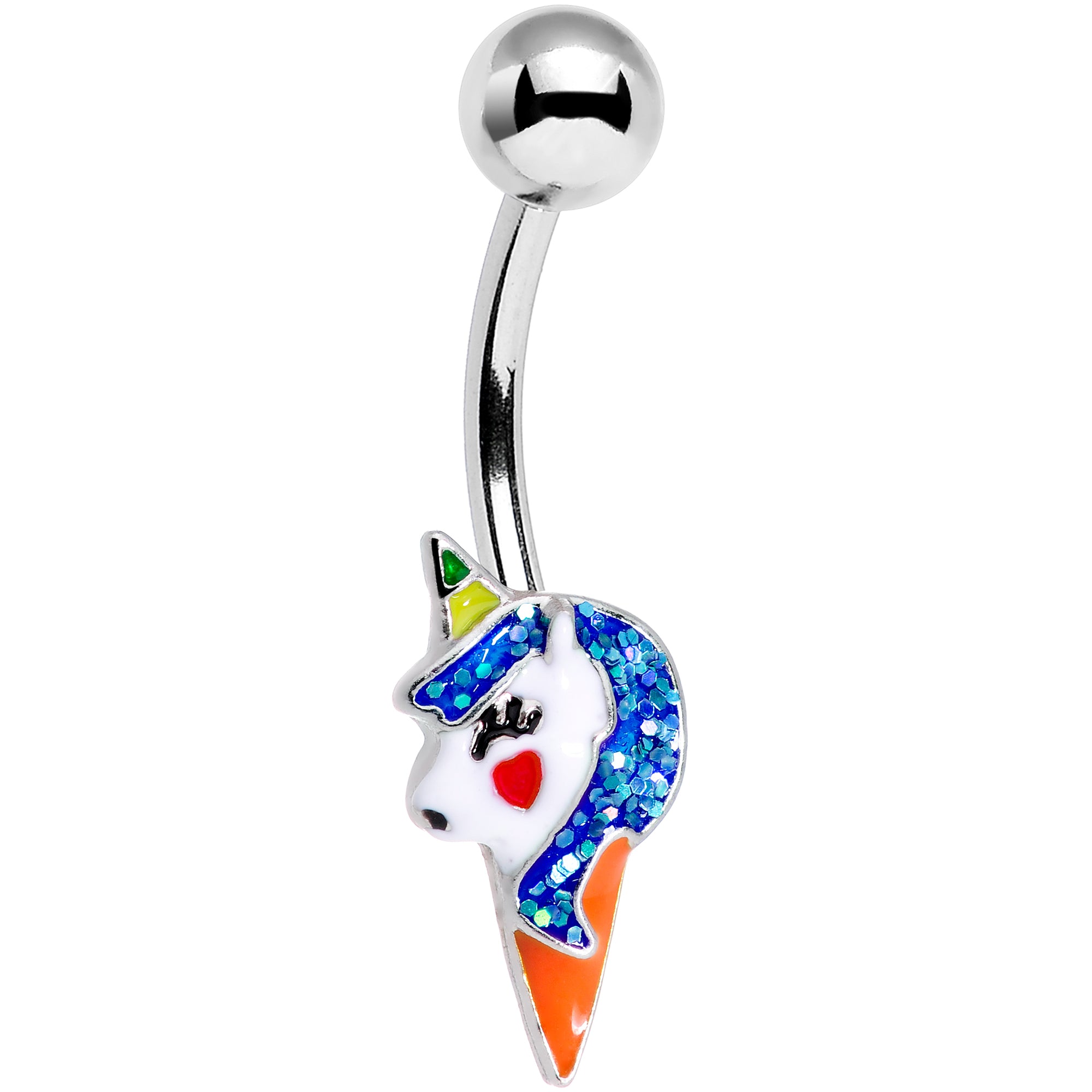 Blue Glitter Mane Unicorn Belly Ring