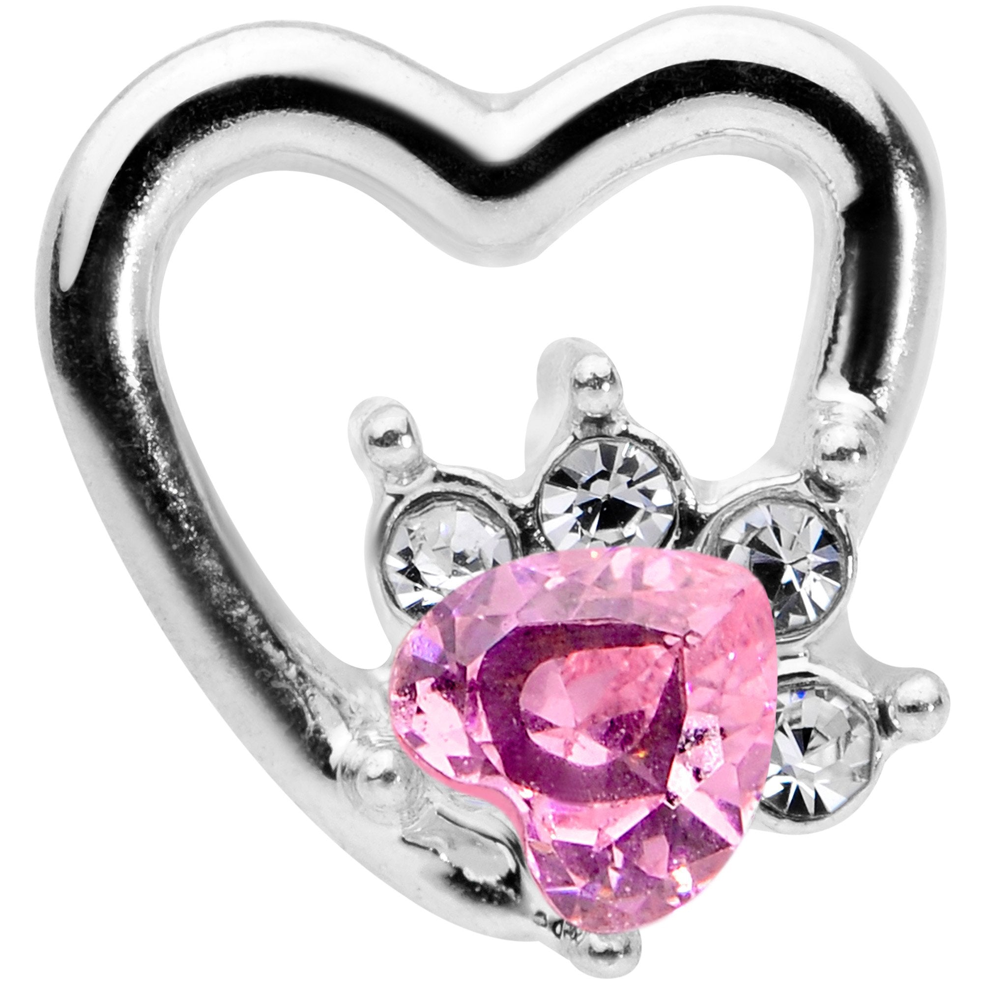 16 Gauge 1/4 Pink Gem Rose Flower Hollow Heart Cartilage Tragus