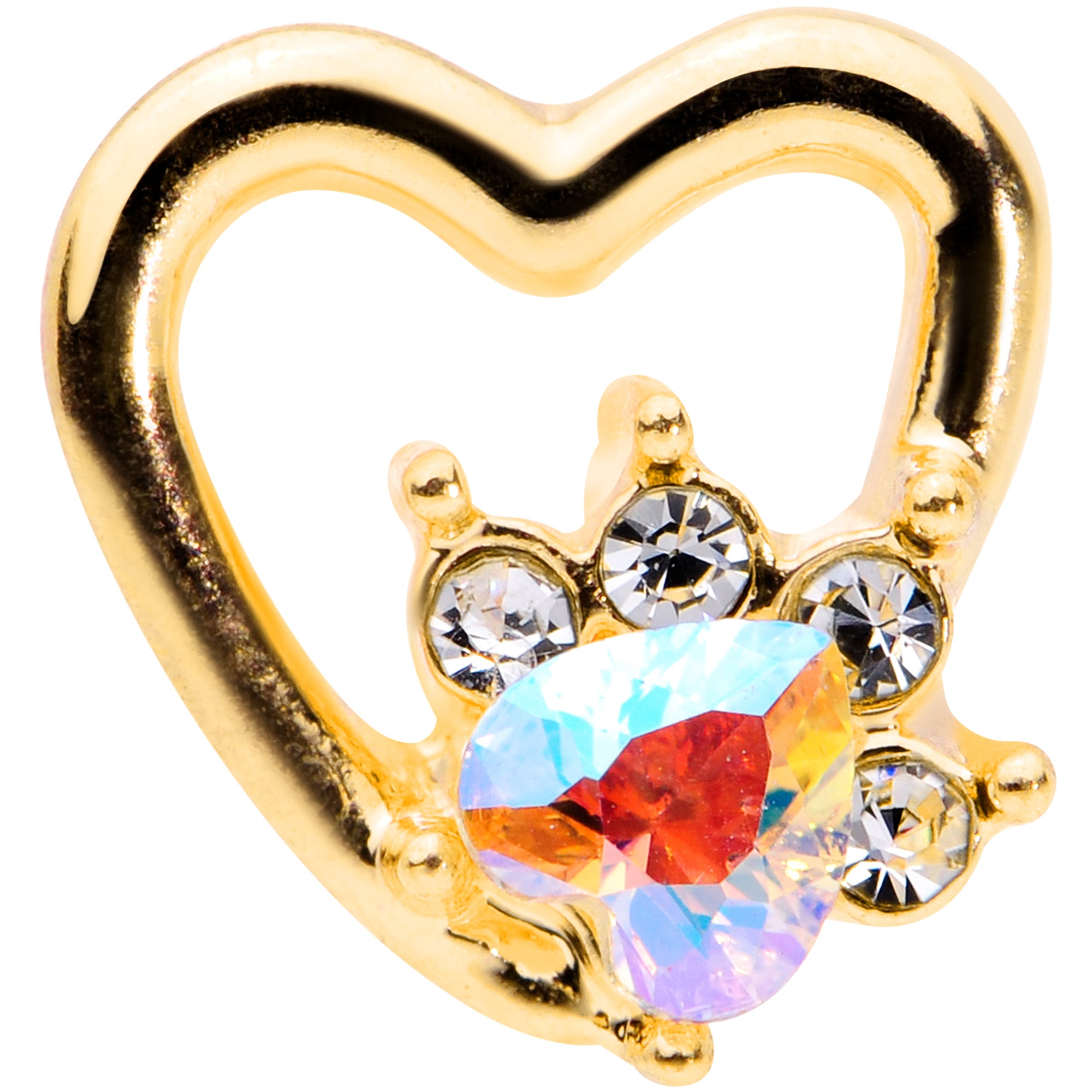 16 Gauge 1/4 Aurora Gem Gold Tone Hollow Heart Cartilage Tragus