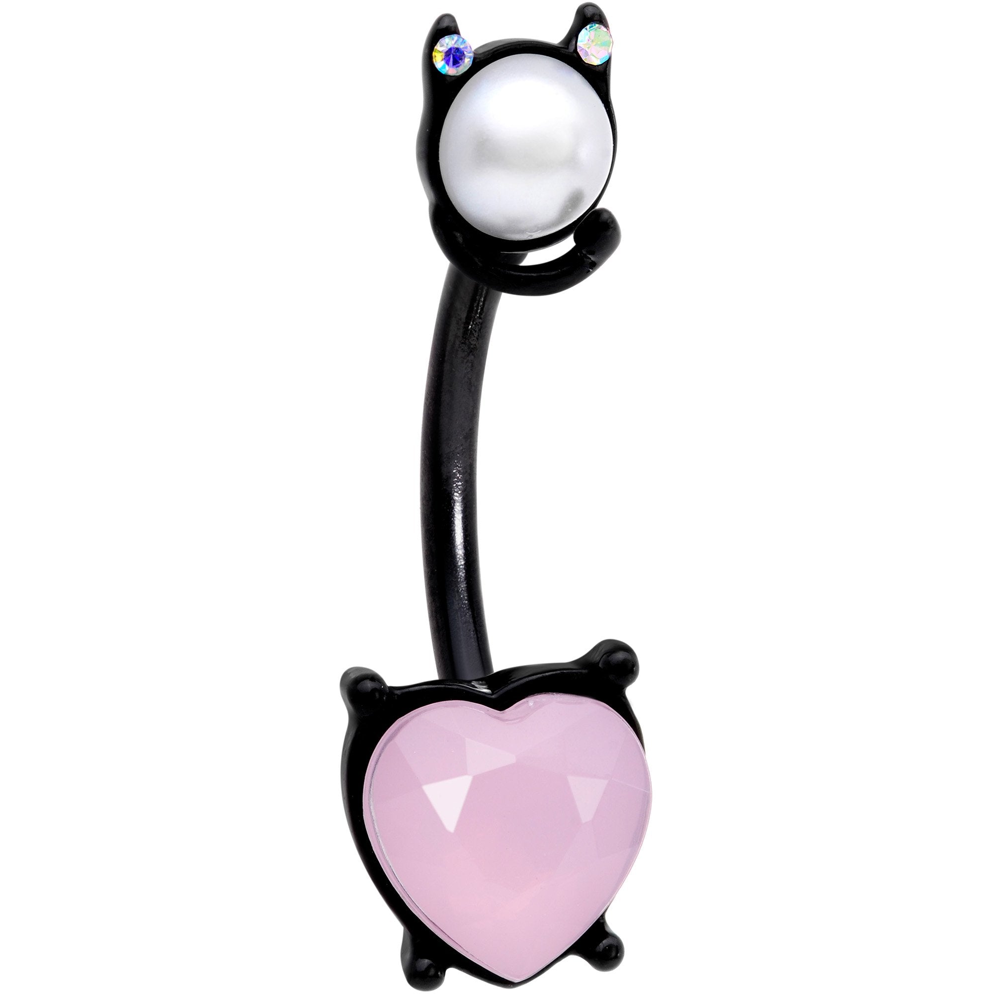 Pink Gem Black Devil Heart Love Double Mount Belly Ring