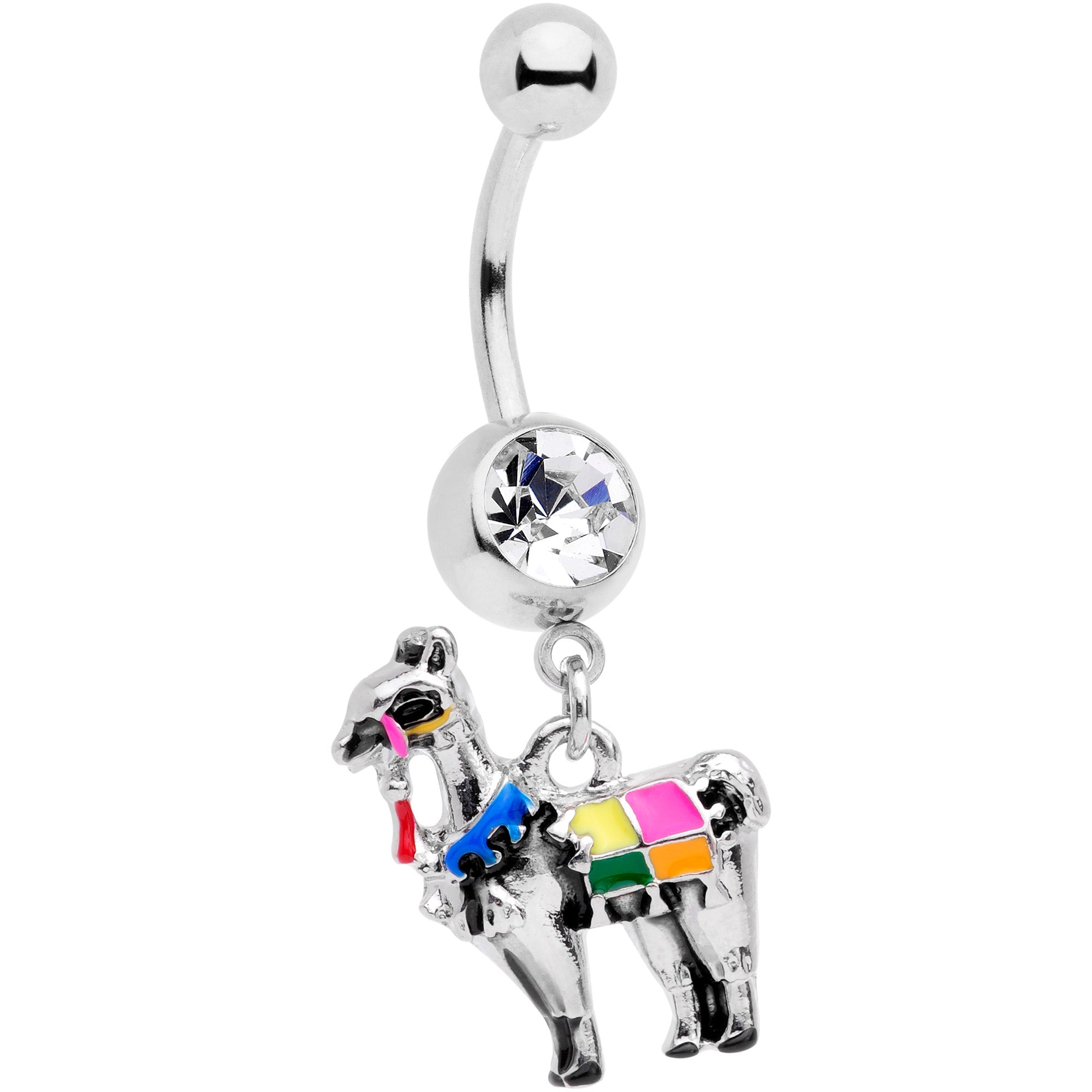 Clear CZ Gem Colorful Drama Llama Dangle Belly Ring