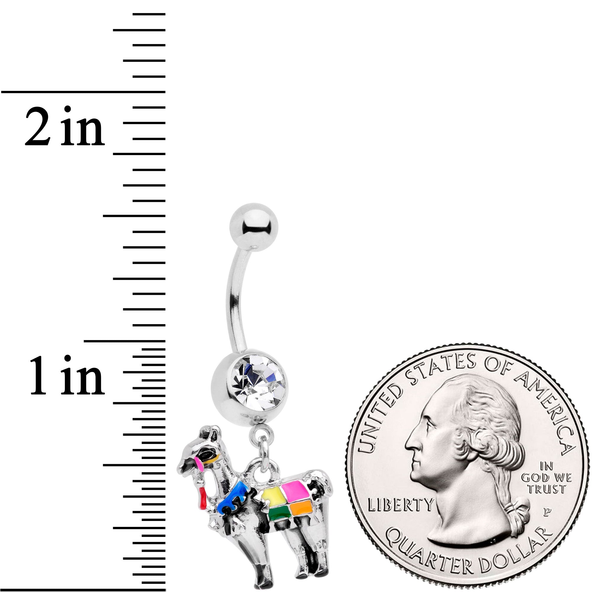 Clear CZ Gem Colorful Drama Llama Dangle Belly Ring