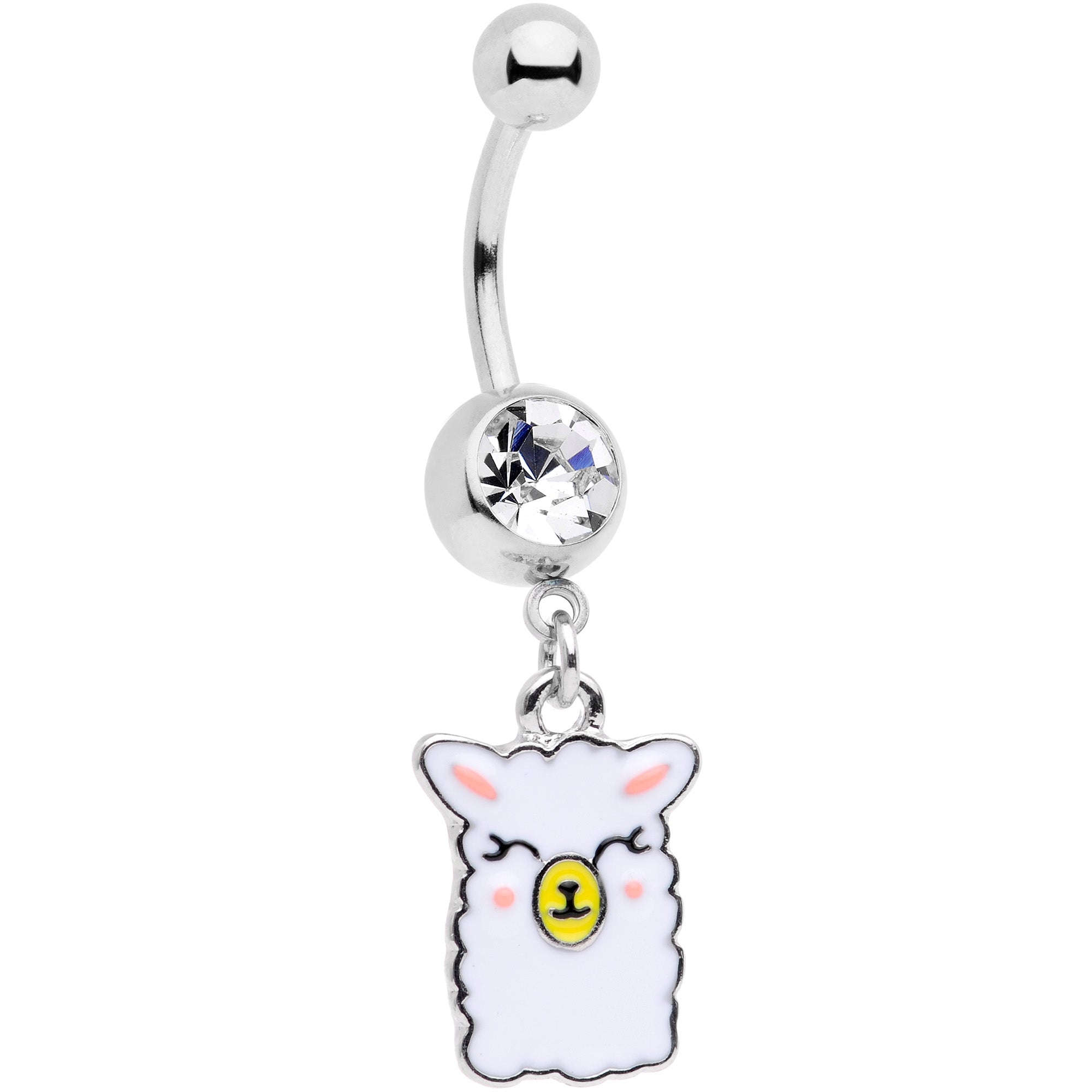 Clear CZ Gem Sweet Llama Dangle Belly Ring