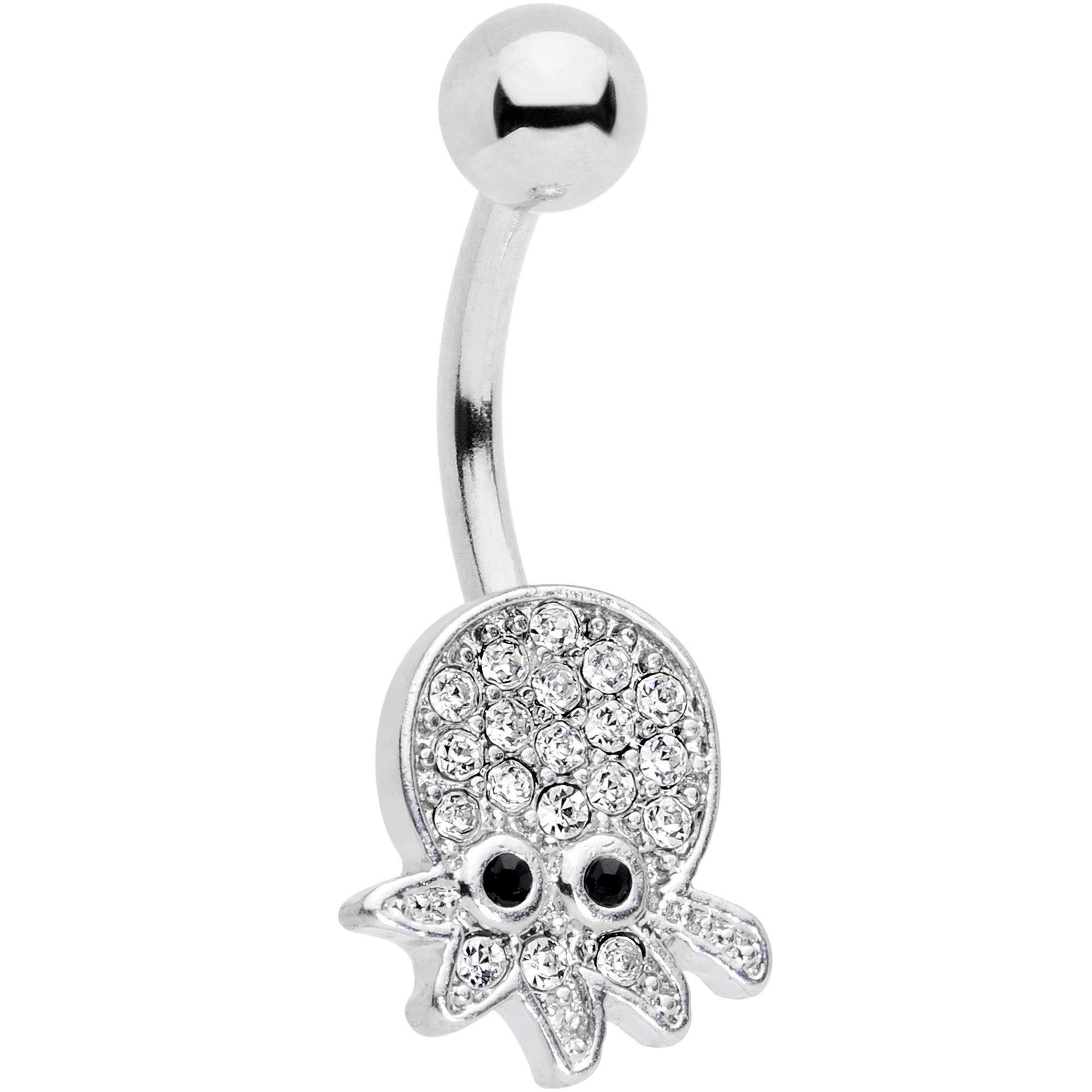 Clear Black Gem Nautical Octopus Belly Ring