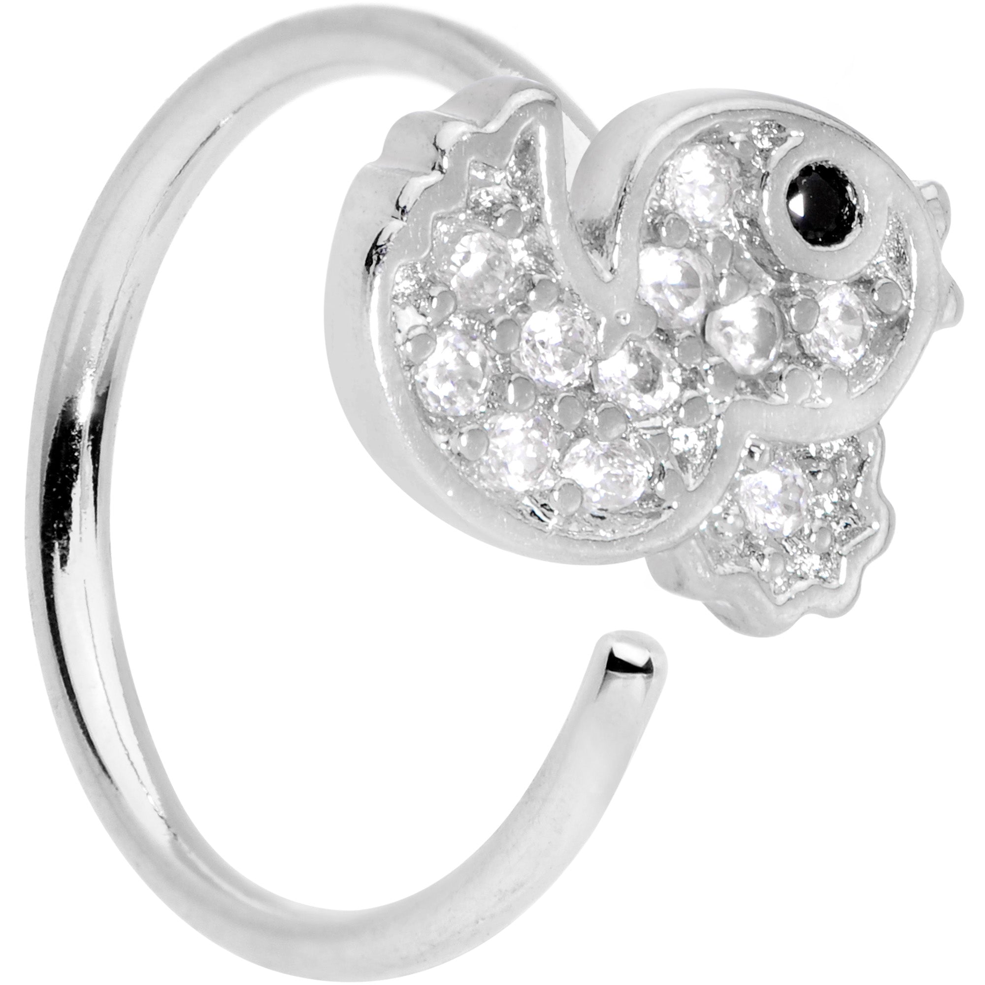 18 Gauge 3/8 Clear Black CZ Gem Ducky Nose Hoop