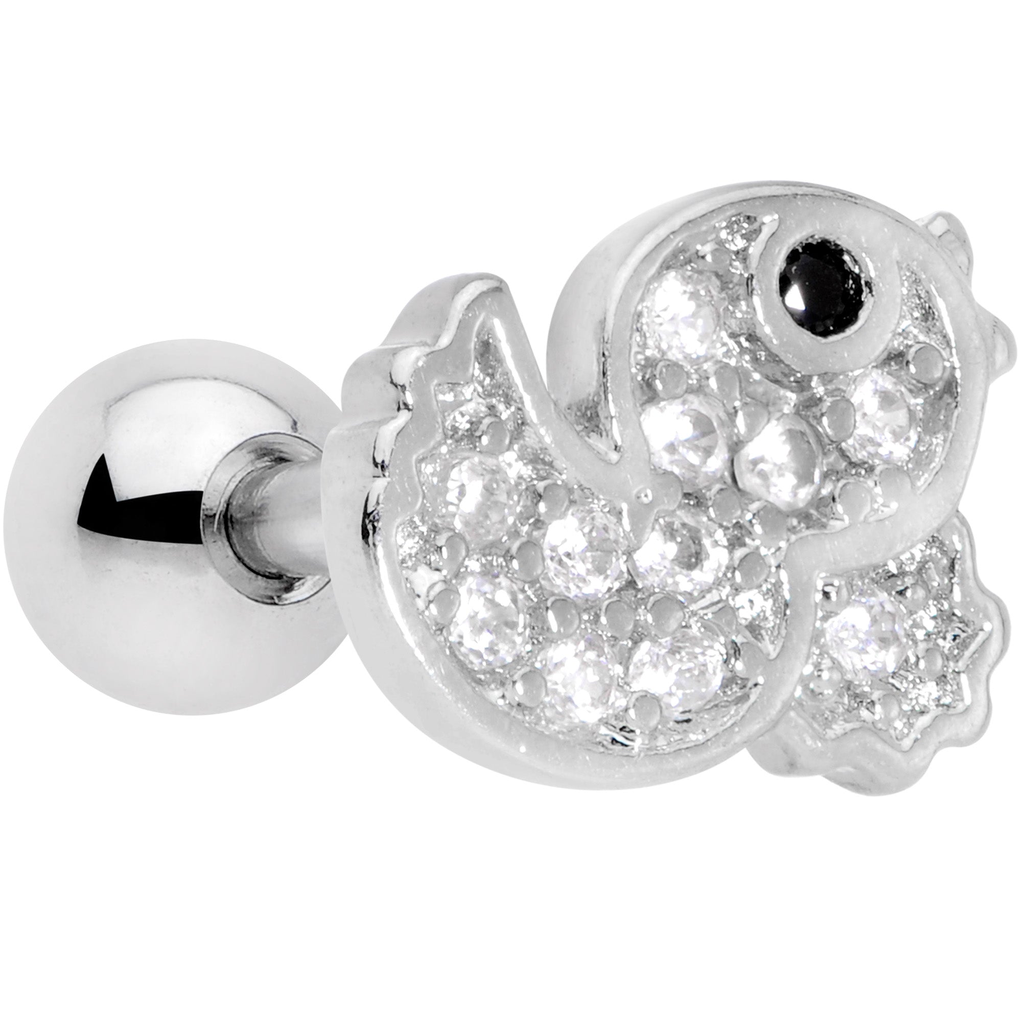 16 Gauge 1/4 Clear Black CZ Gem Ducky Cartilage Tragus Earring