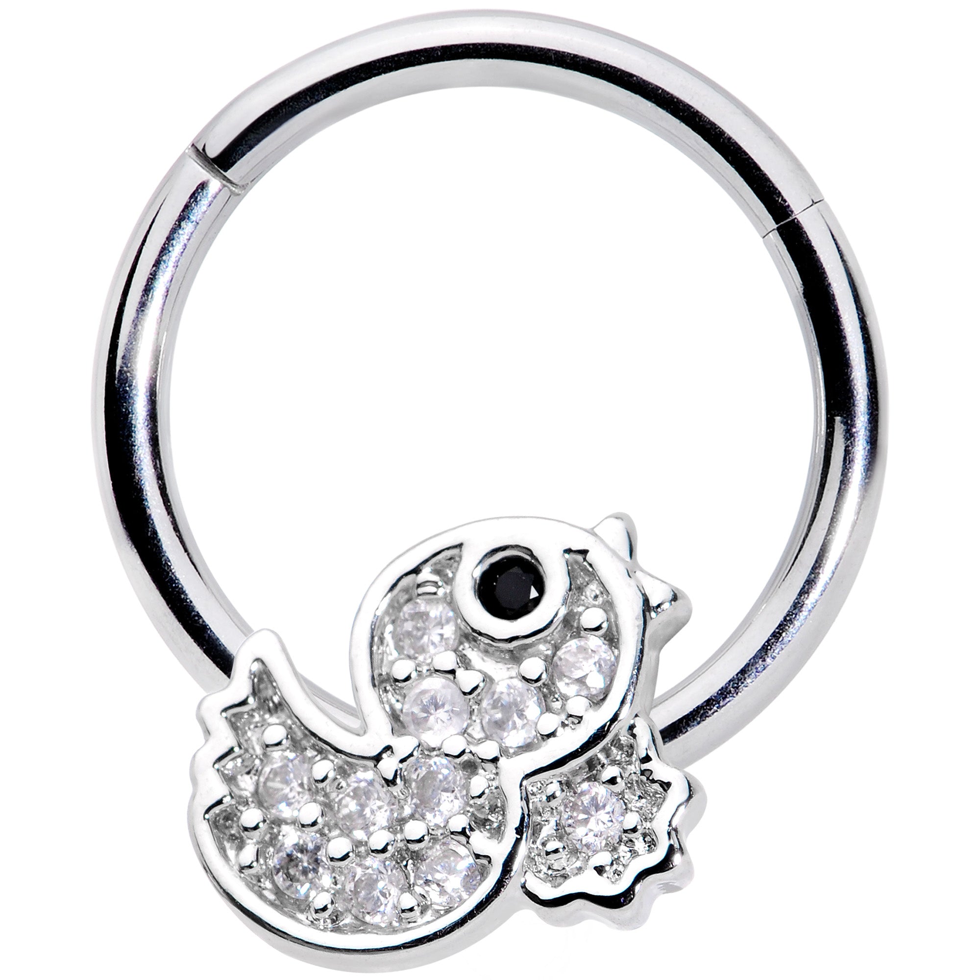 16 Gauge 5/16 Clear Black CZ Gem Ducky Hinged Segment Ring