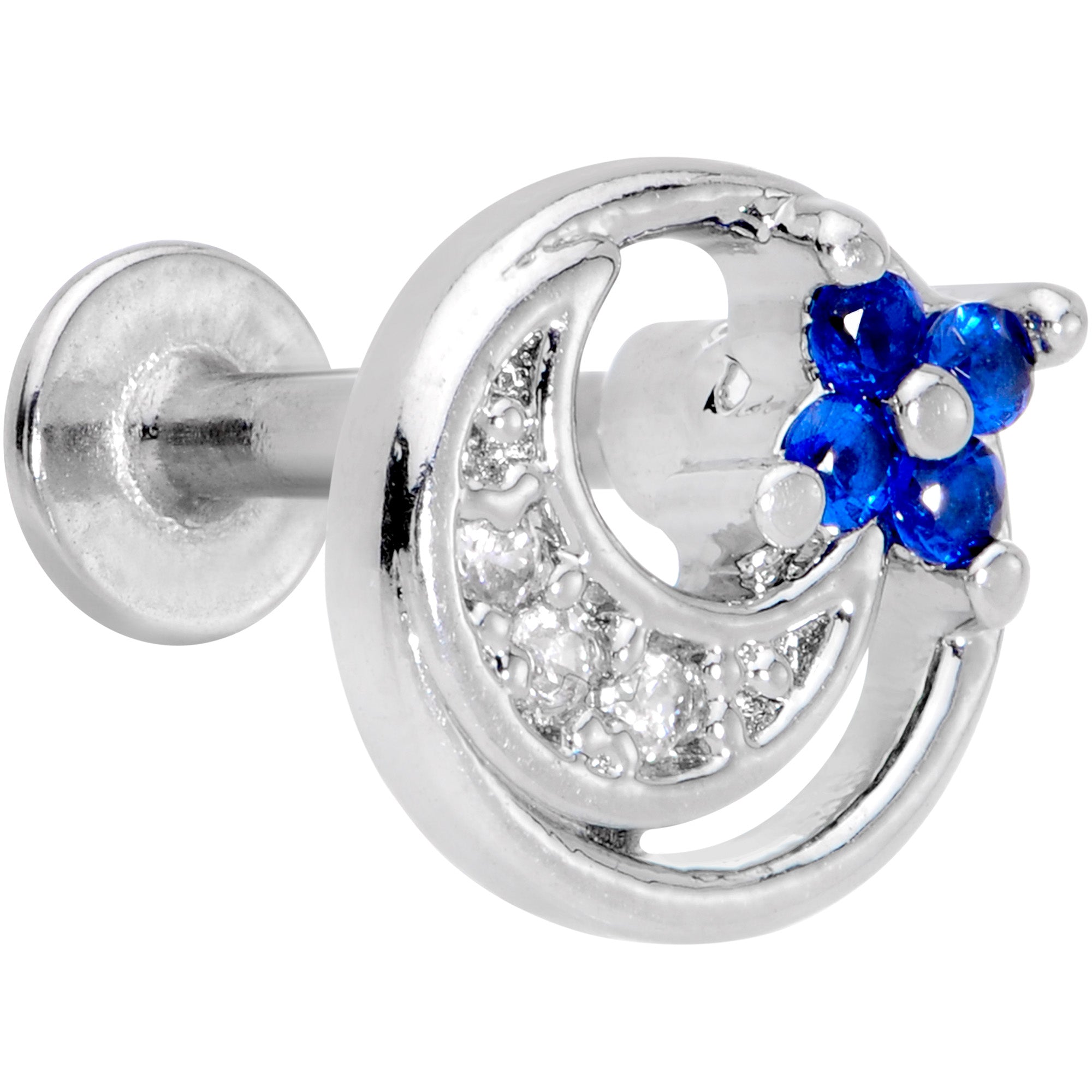 16 Gauge 5/16 Clear Blue CZ Gem Moonflower Labret Monroe Tragus