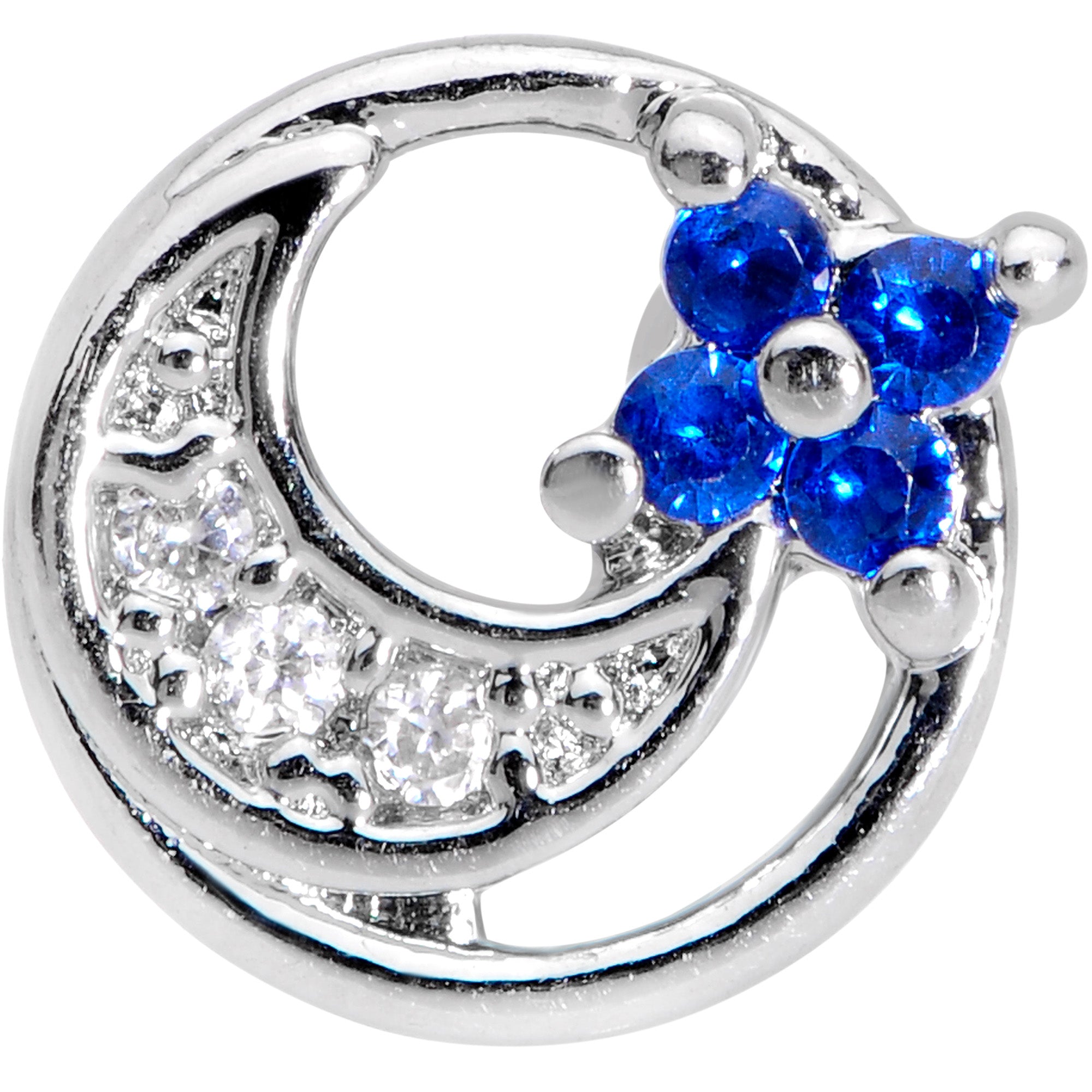 16 Gauge 5/16 Clear Blue CZ Gem Moonflower Labret Monroe Tragus