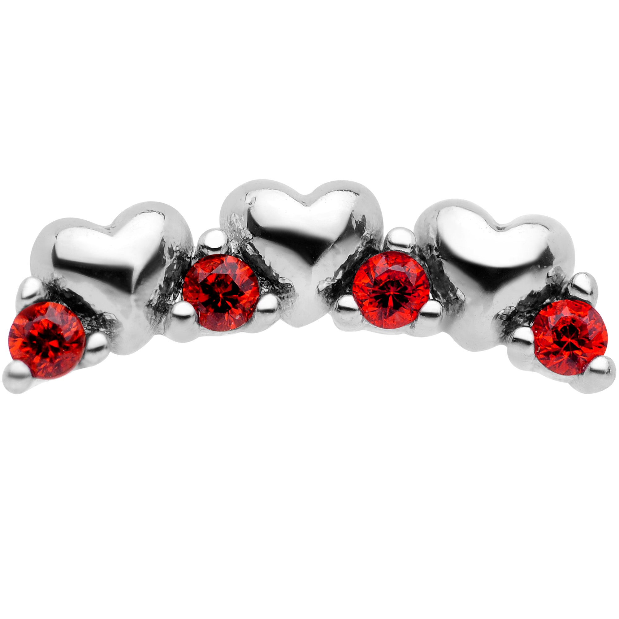 16 Gauge 1/4 Red CZ Gem Tiny Hearts Cartilage Tragus Earring