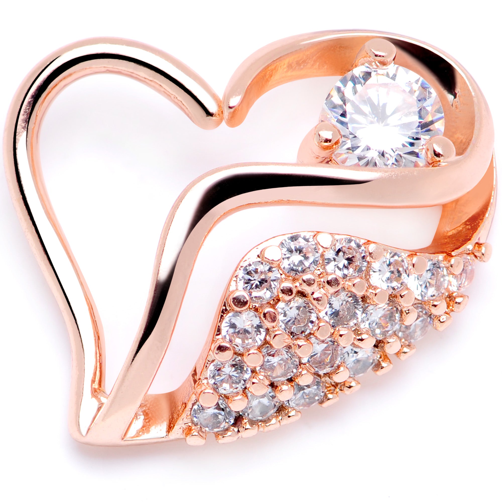 16 Gauge 5/16 Clear CZ Gem Rose Gold Tone Heart Left Closure Ring