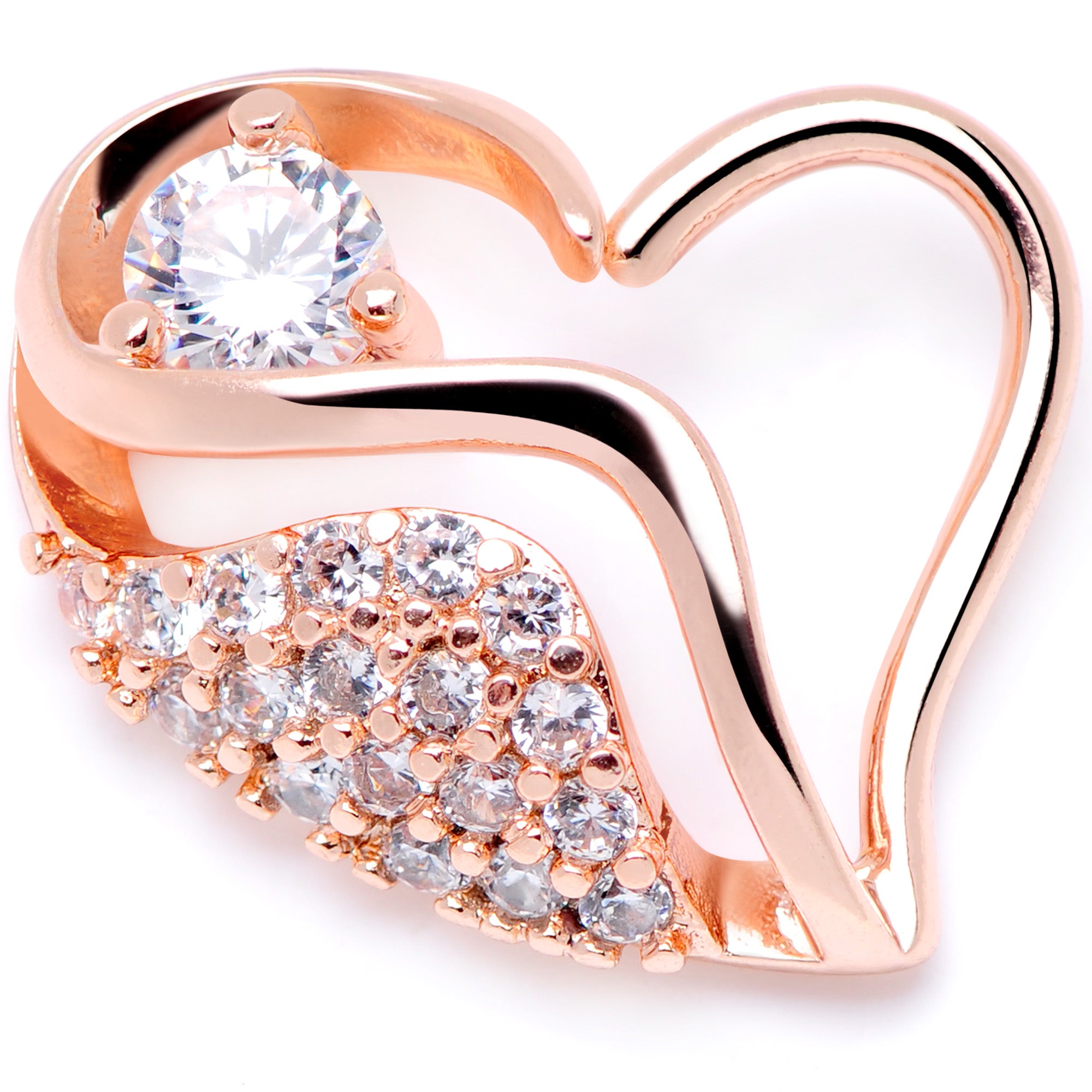 16 Gauge 5/16 Clear CZ Gem Rose Gold Tone Heart Right Closure Ring