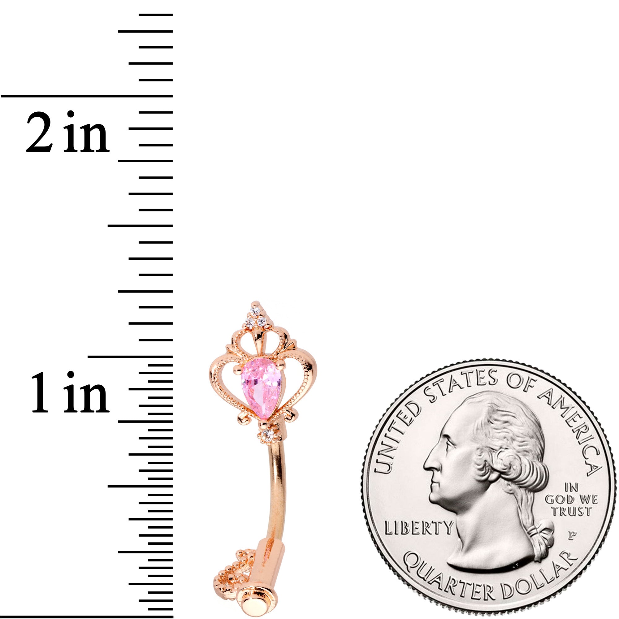 Pink CZ Gem Rose Gold Tone Princess Key Belly Ring