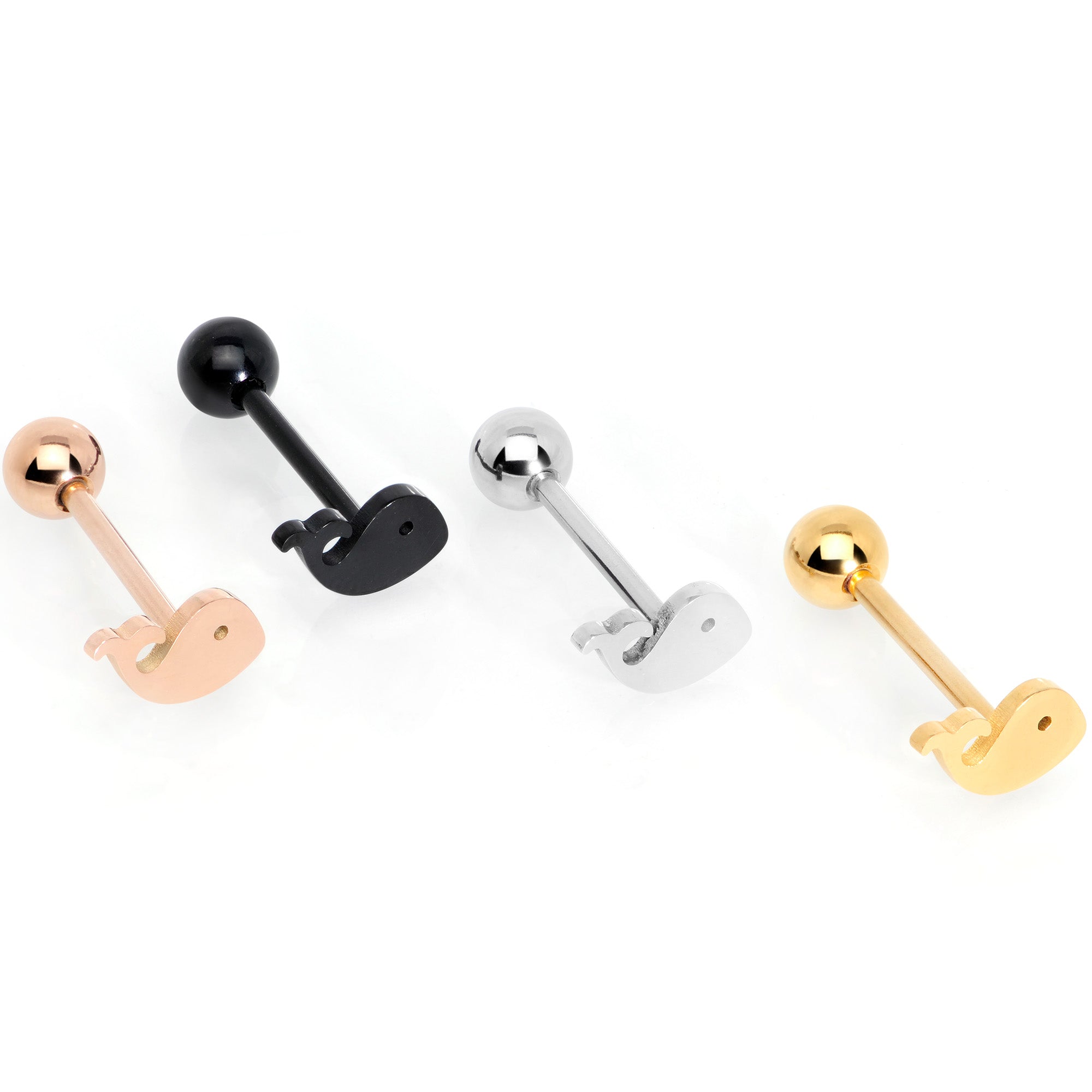 Multicolor Whale Barbell Tongue Ring Set of 4