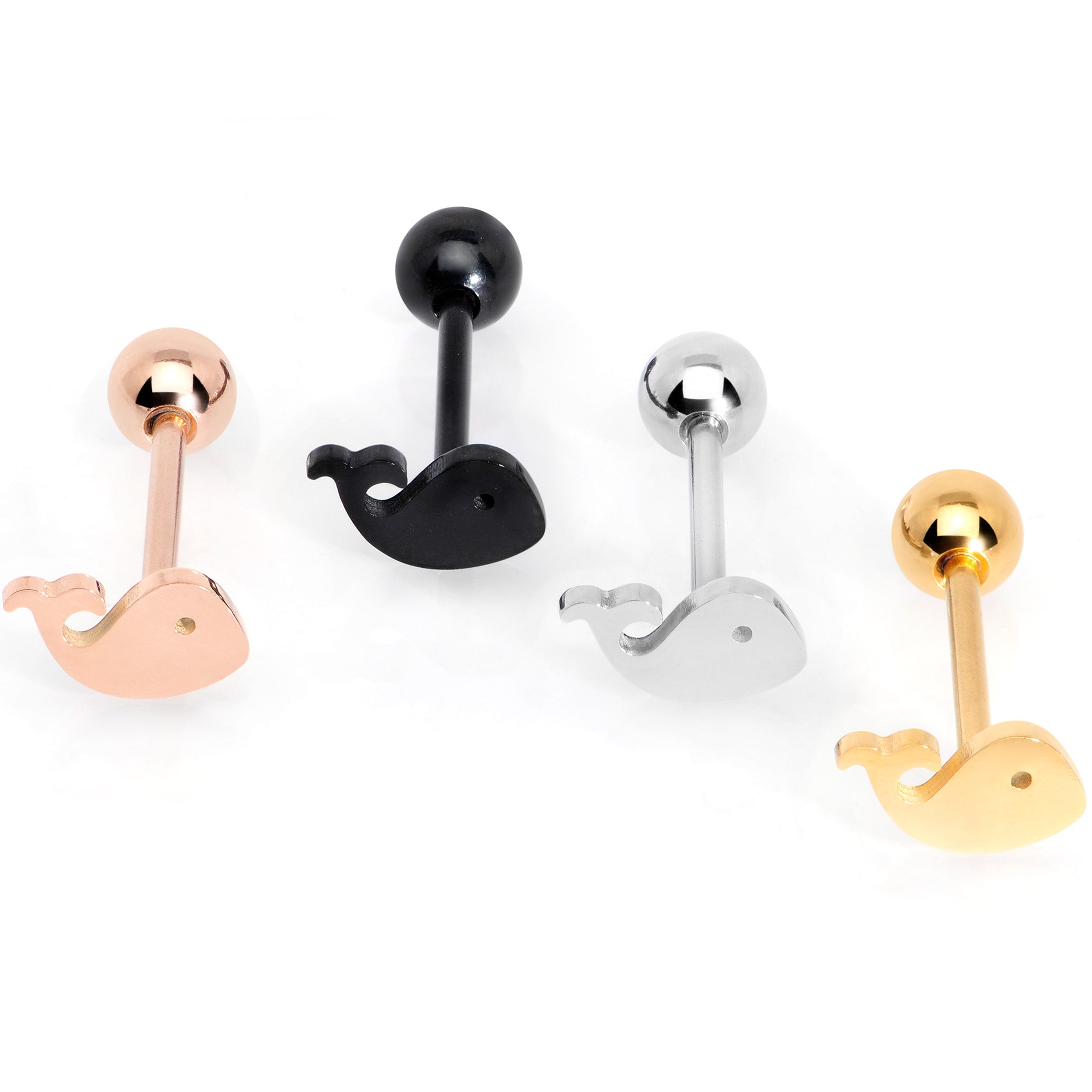 Multicolor Whale Barbell Tongue Ring Set of 4