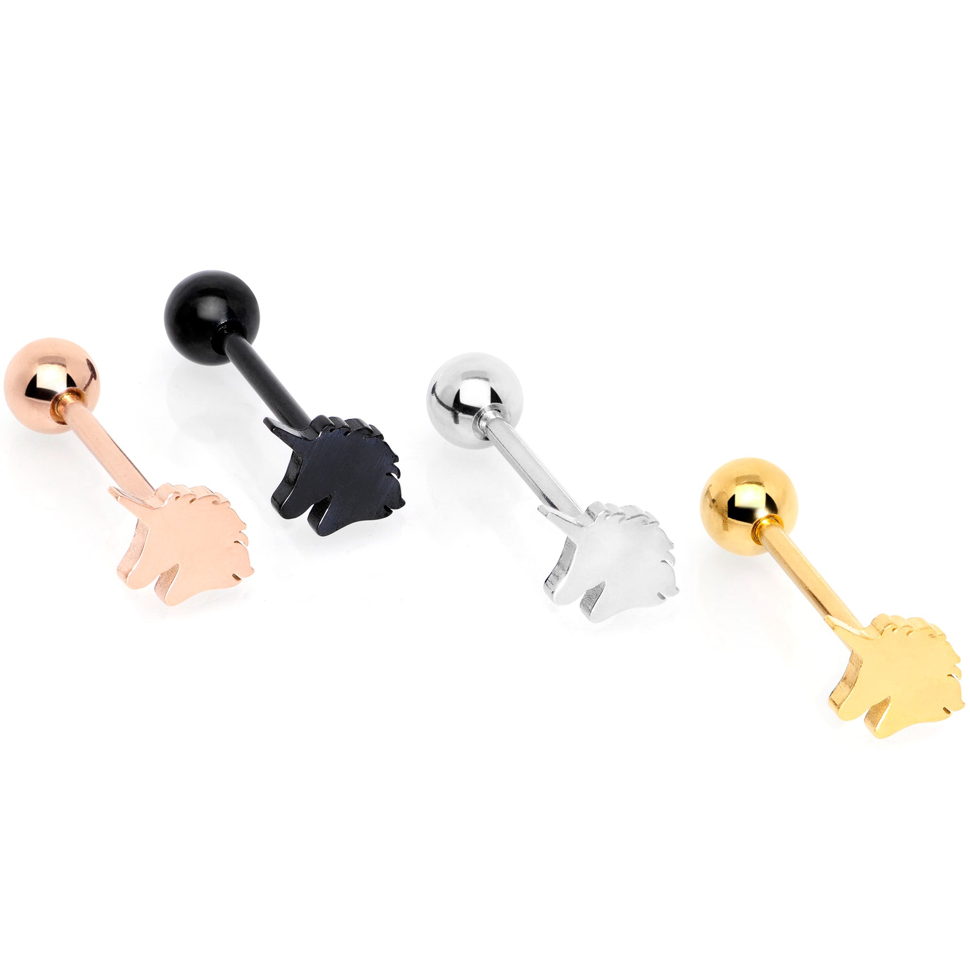 Multicolor Unicorn Barbell Tongue Ring Set of 4