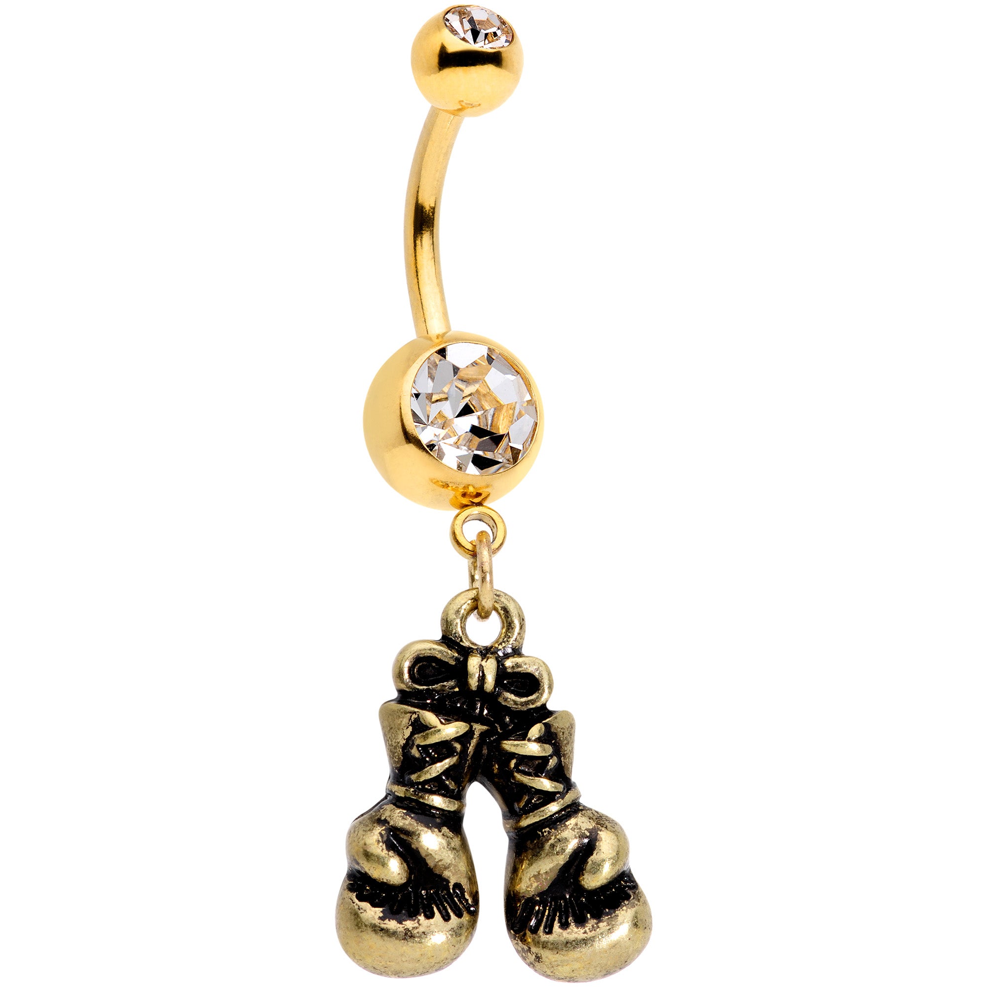 Clear Gem Gold Tone Boxing Gloves Dangle Belly Ring