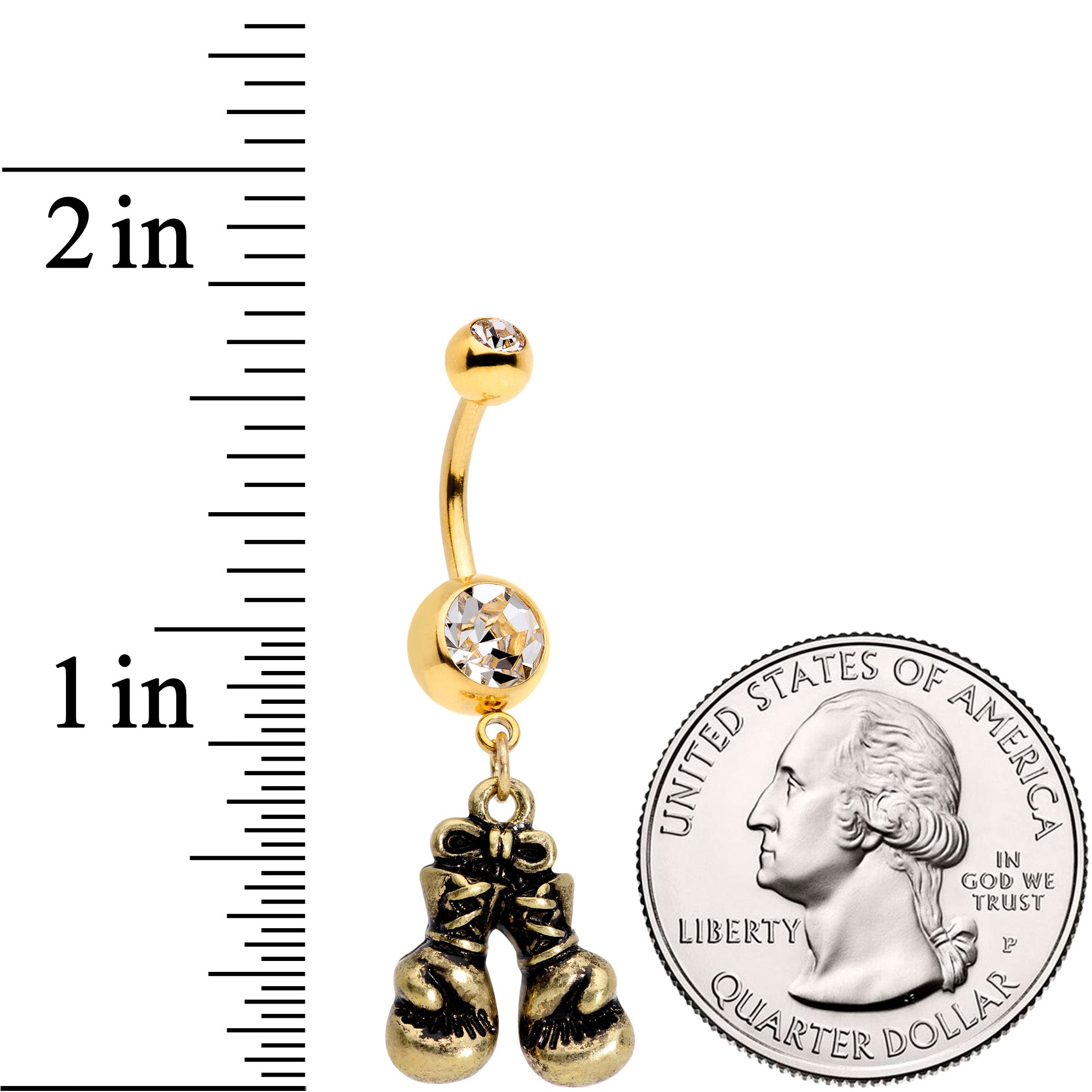 Clear Gem Gold Tone Boxing Gloves Dangle Belly Ring