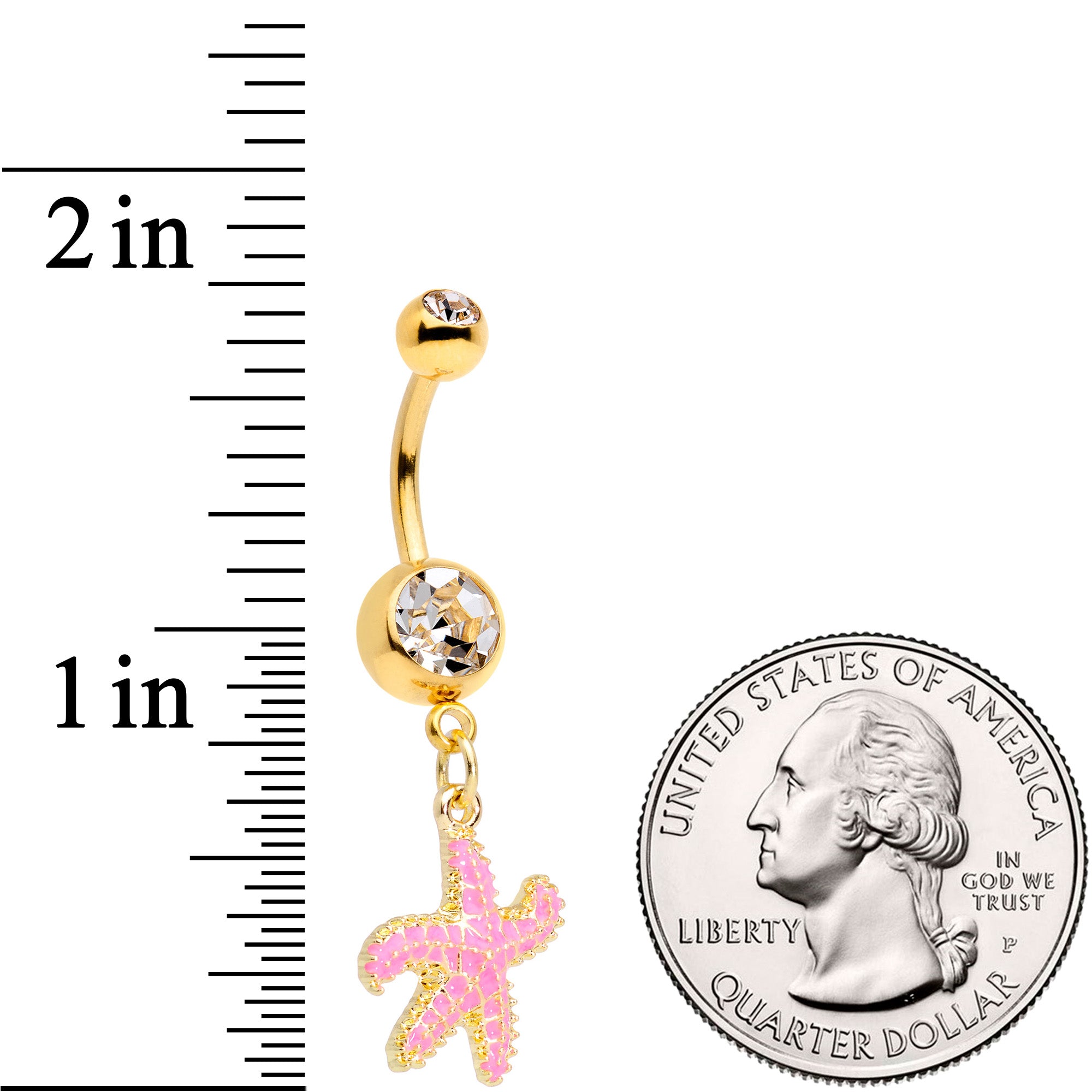 Clear Gem Gold Tone Pink Nautical Starfish Dangle Belly Ring