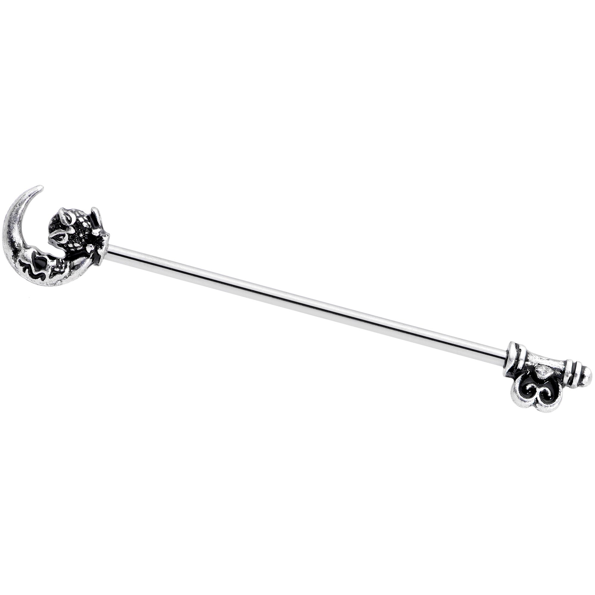 14 Gauge Owl Skull Key Mystic Moon Industrial Barbell 38mm