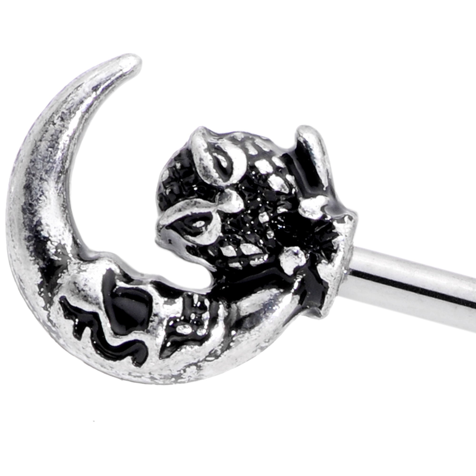 14 Gauge Owl Skull Key Mystic Moon Industrial Barbell 38mm