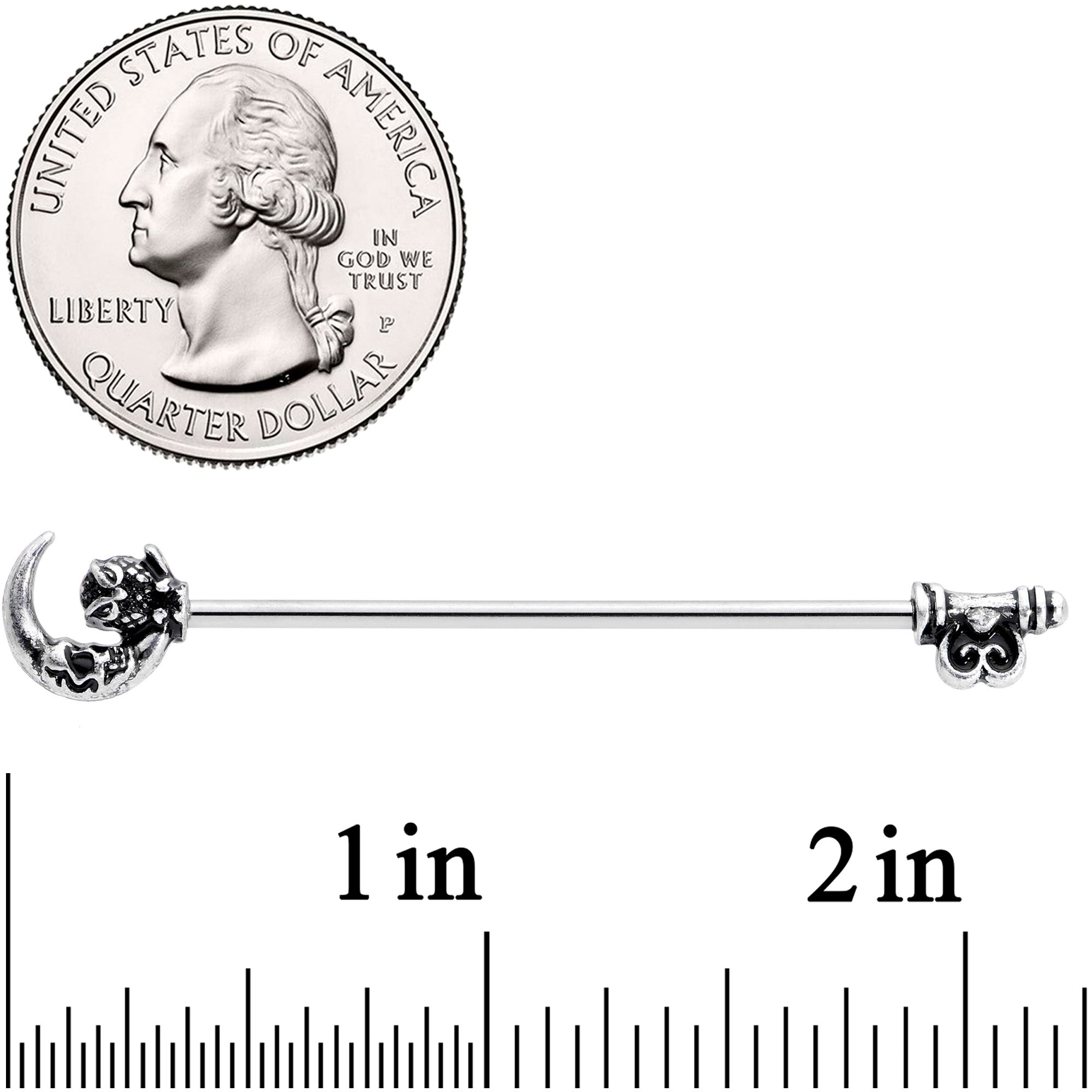 14 Gauge Owl Skull Key Mystic Moon Industrial Barbell 38mm