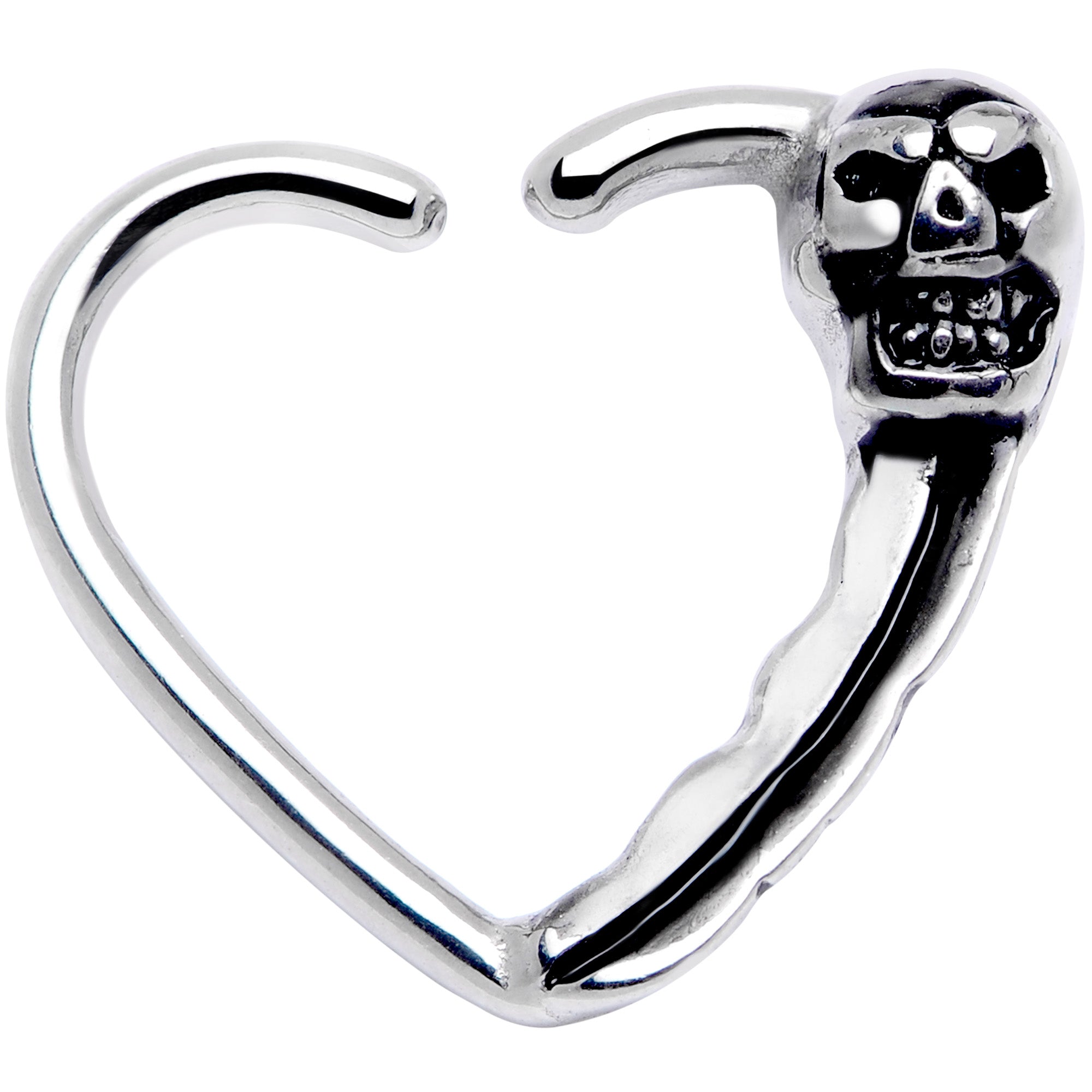 16 Gauge 3/8 Love Heart Scary Skull Left Ear Closure Ring