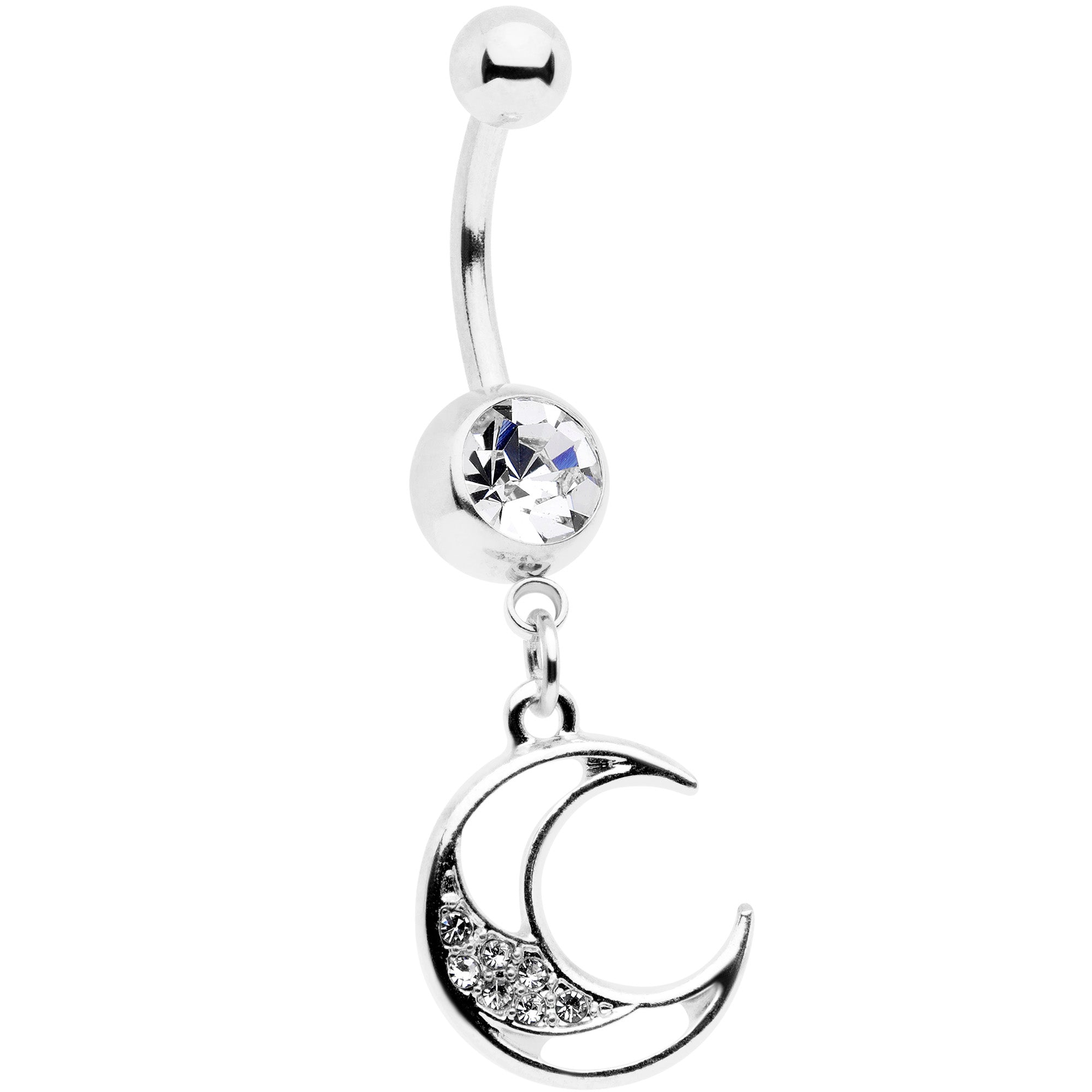 Clear Gem Moon Star Magic Dangle Belly Ring Set of 2