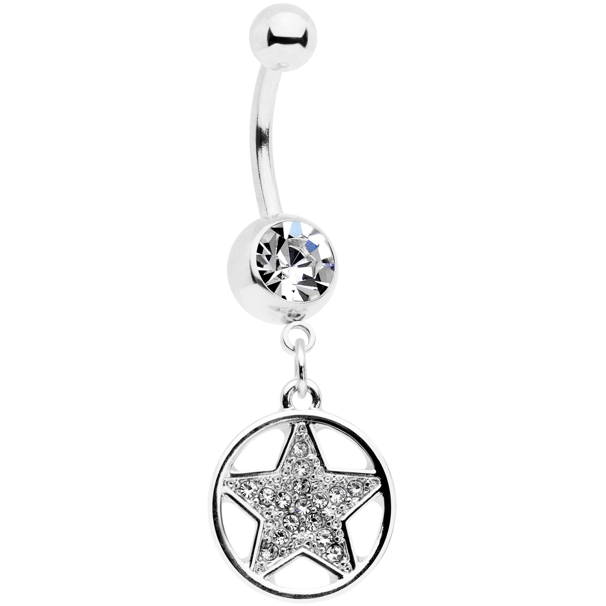 Clear Gem Moon Star Magic Dangle Belly Ring Set of 2