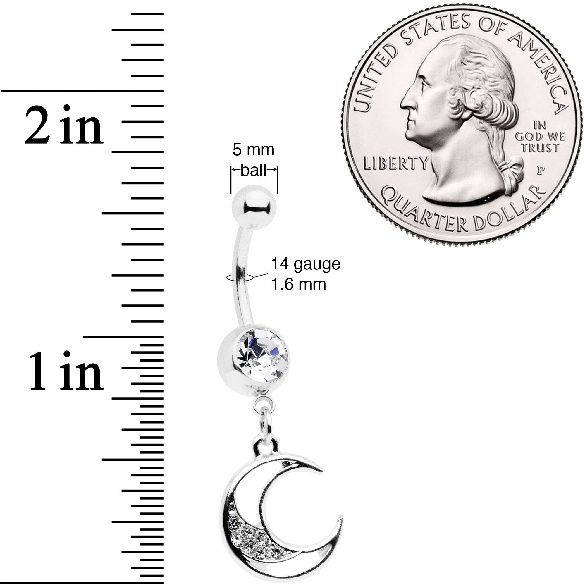 Clear Gem Moon Star Magic Dangle Belly Ring Set of 2