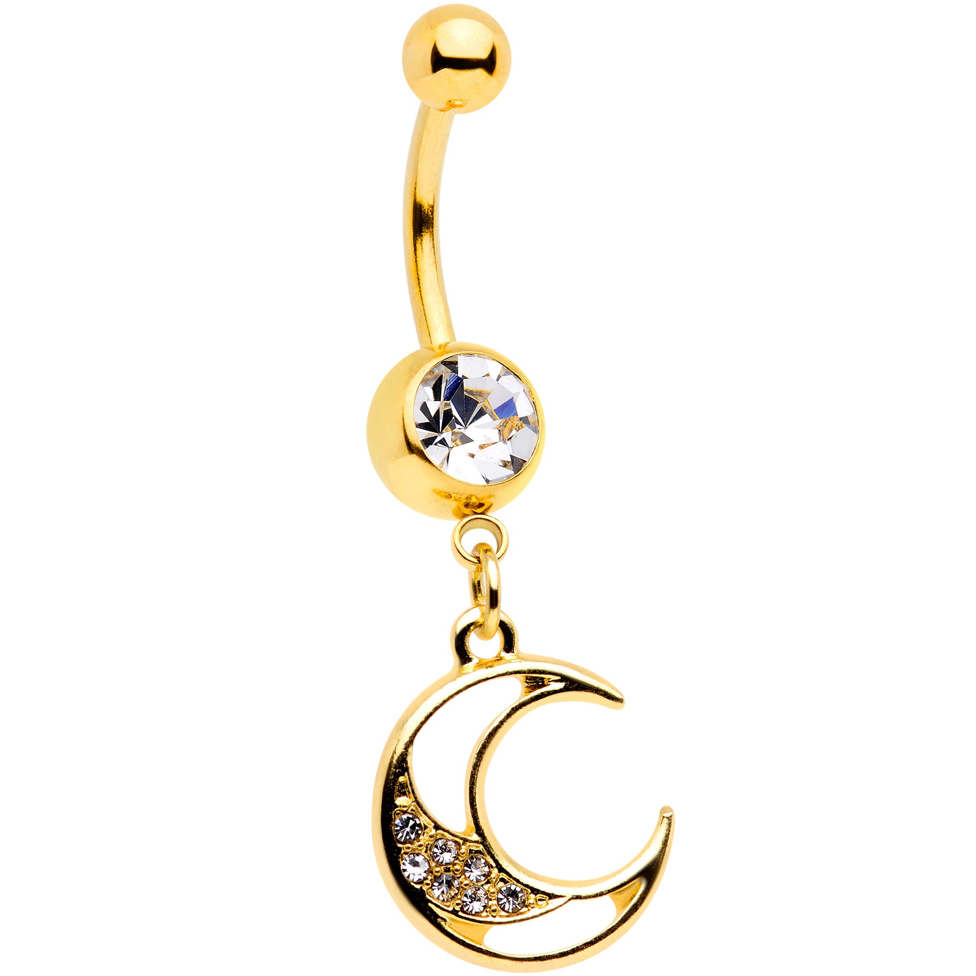 Clear Gem Gold Tone Moon Star Magic Dangle Belly Ring Set of 2