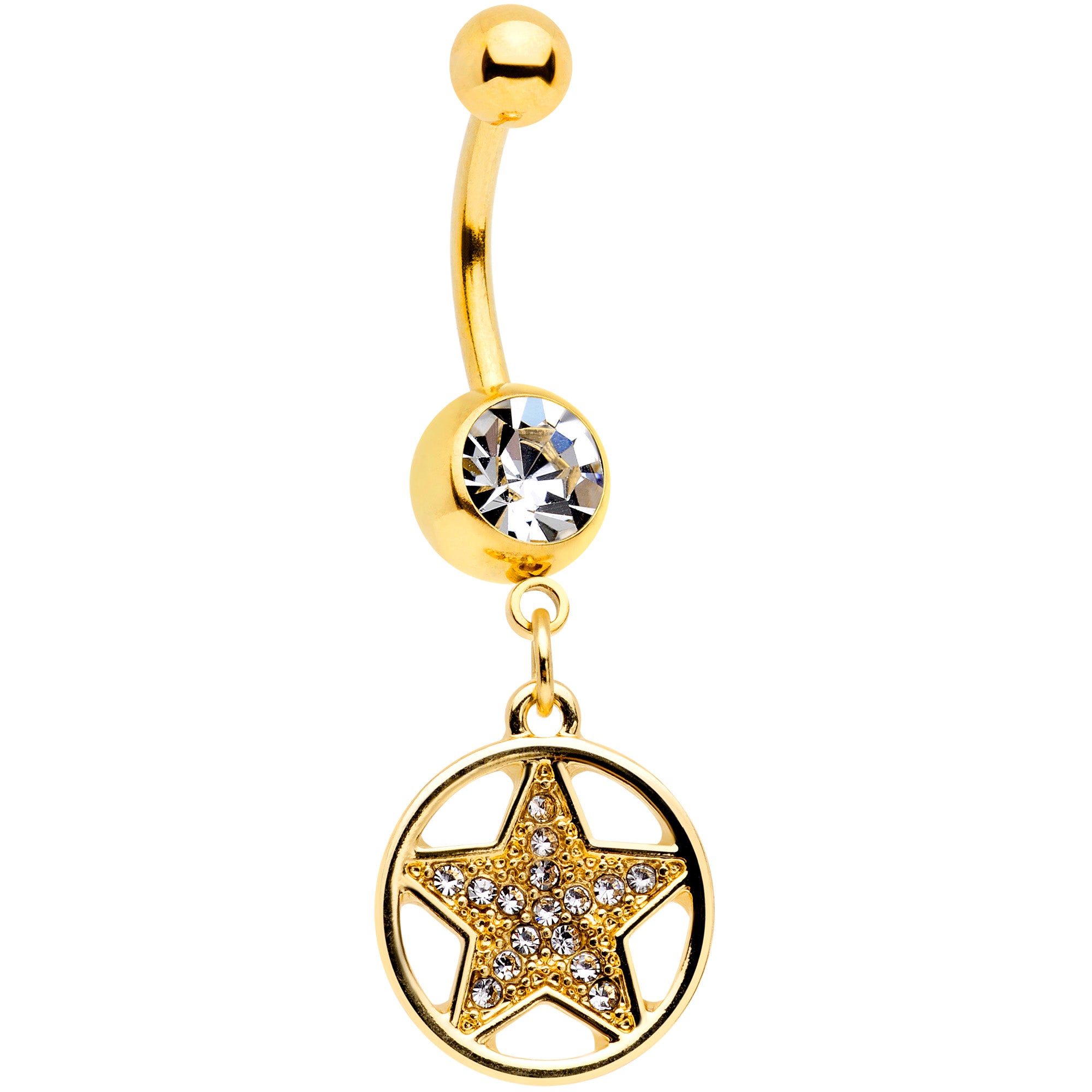 Clear Gem Gold Tone Moon Star Magic Dangle Belly Ring Set of 2