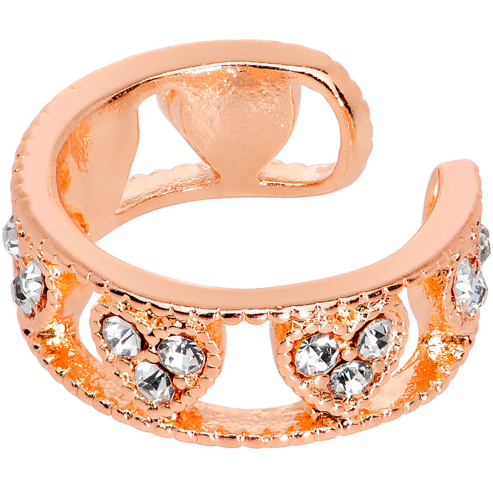 Clear Gem Rose Gold Tone Ring of Hearts Non Pierced Ear Cuff