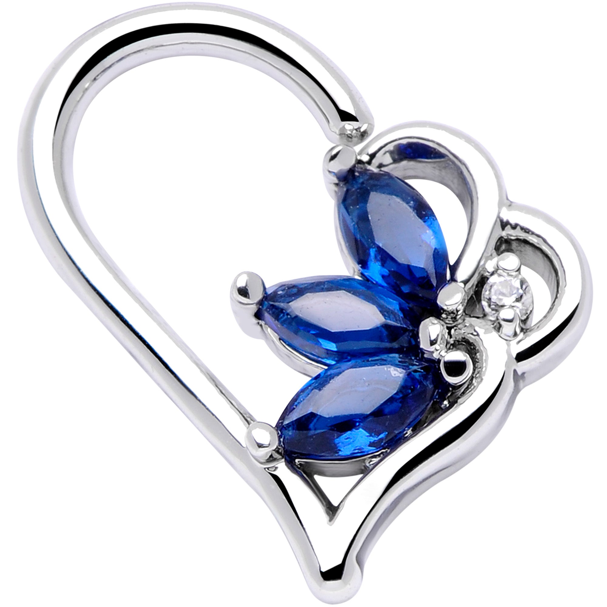 16 Gauge 3/8 Blue Gem Half Heart Left Ear Closure Ring