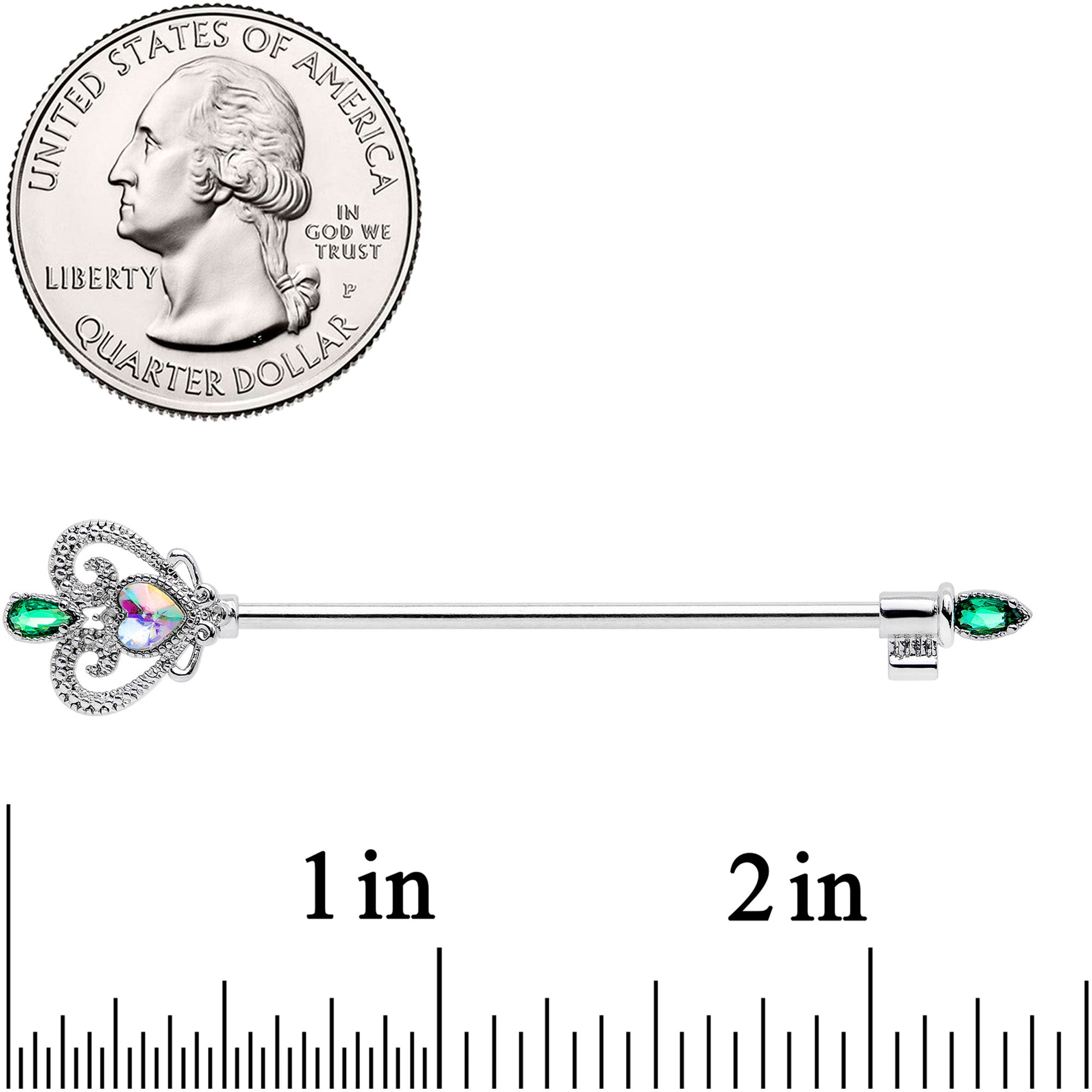 14 Gauge Green Aurora Gem Queens Key Industrial Barbell 38mm