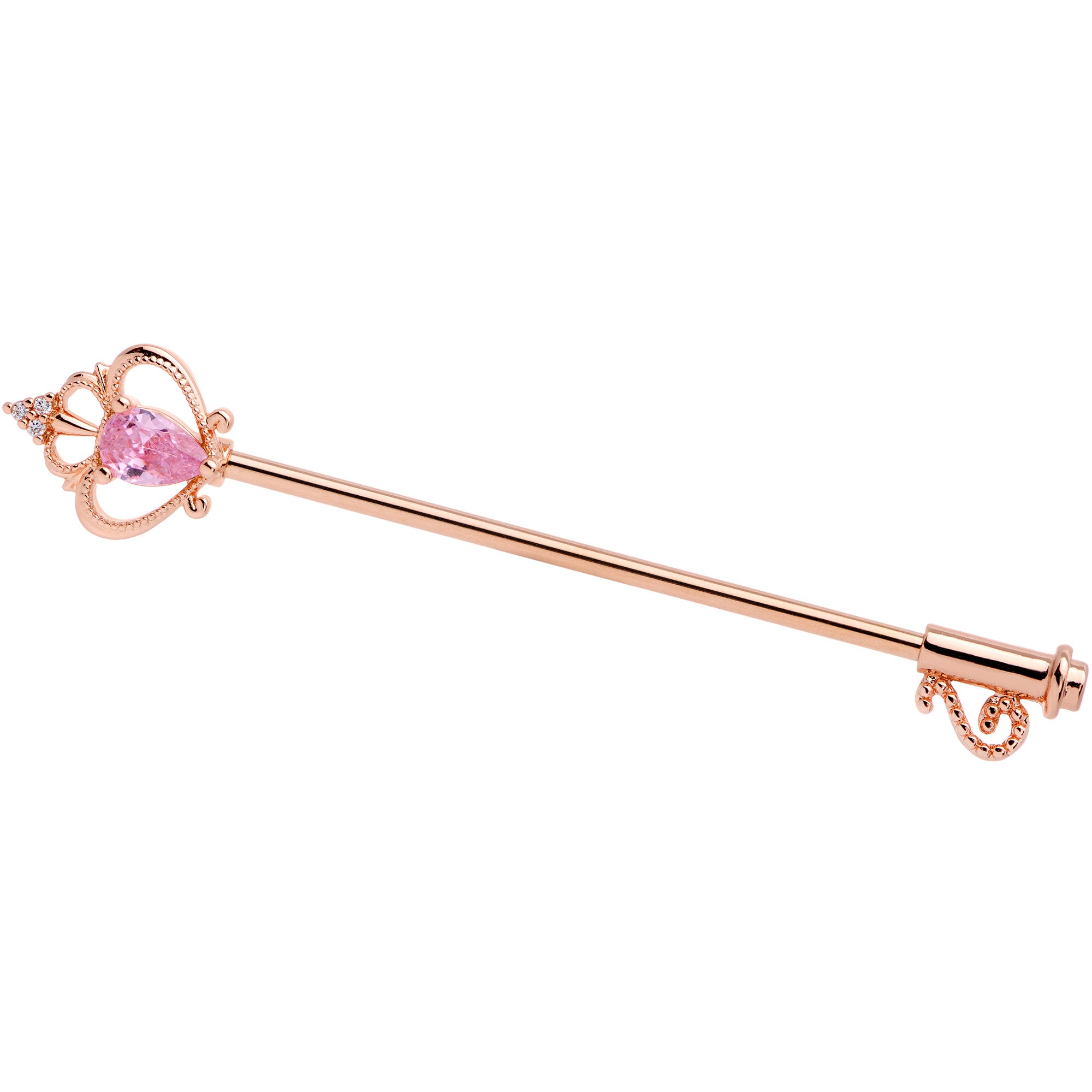 14 Gauge Pink CZ Gem Rose Gold Tone Princess Key Industrial Barbell 38mm