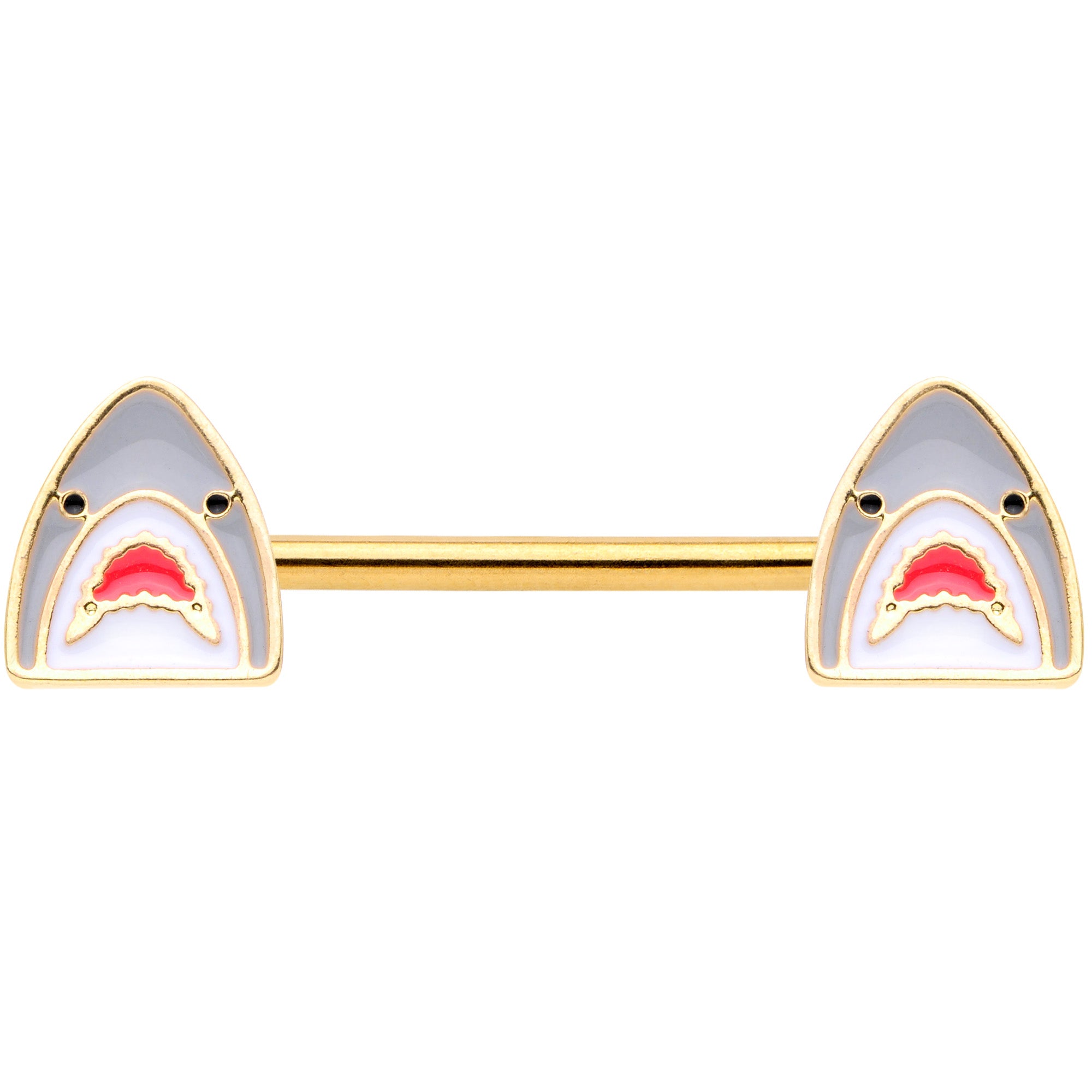 14 Gauge 9/16 Gold Tone Shark Attack Barbell Nipple Ring Set