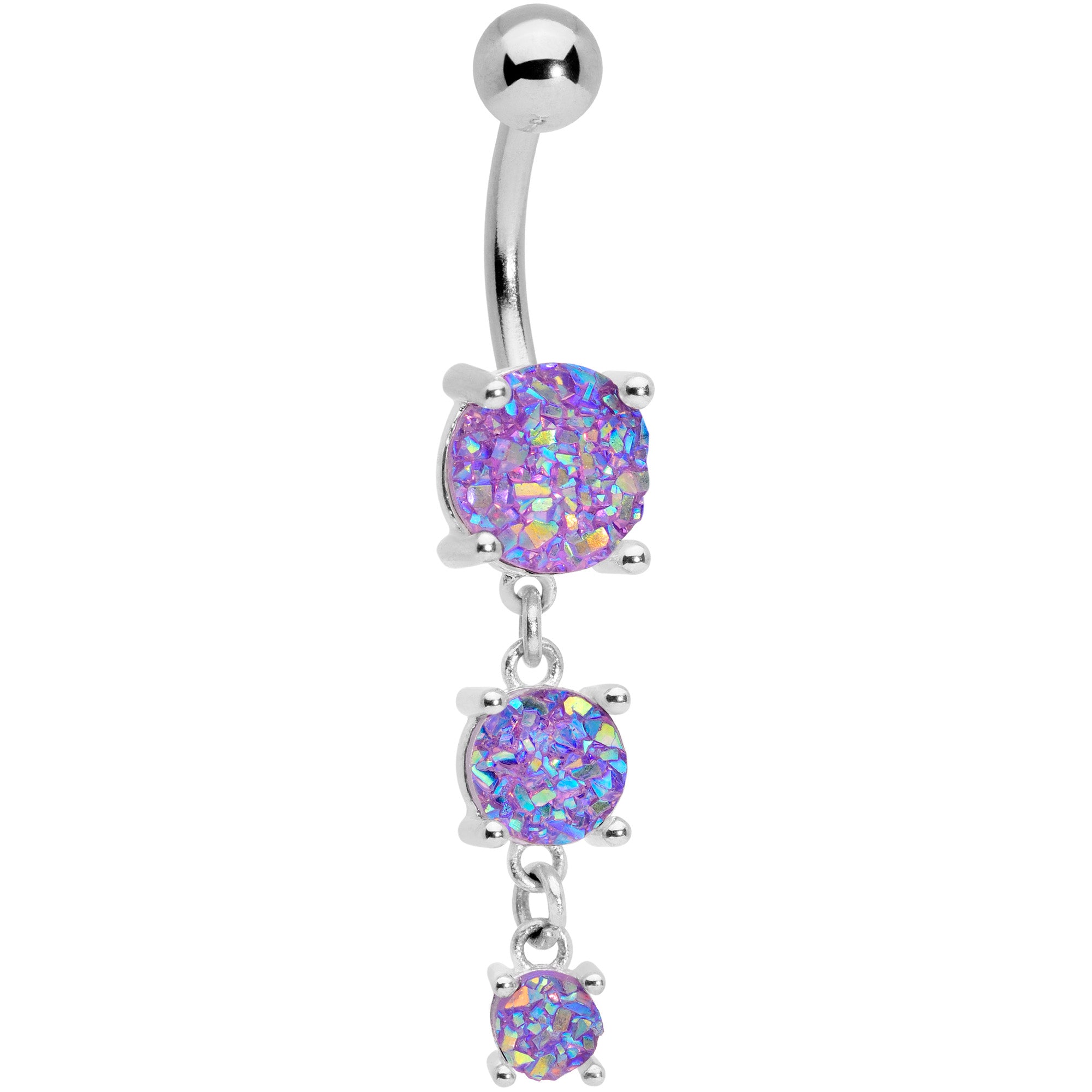 Purple Gem Triple Drop Dangle Belly Ring