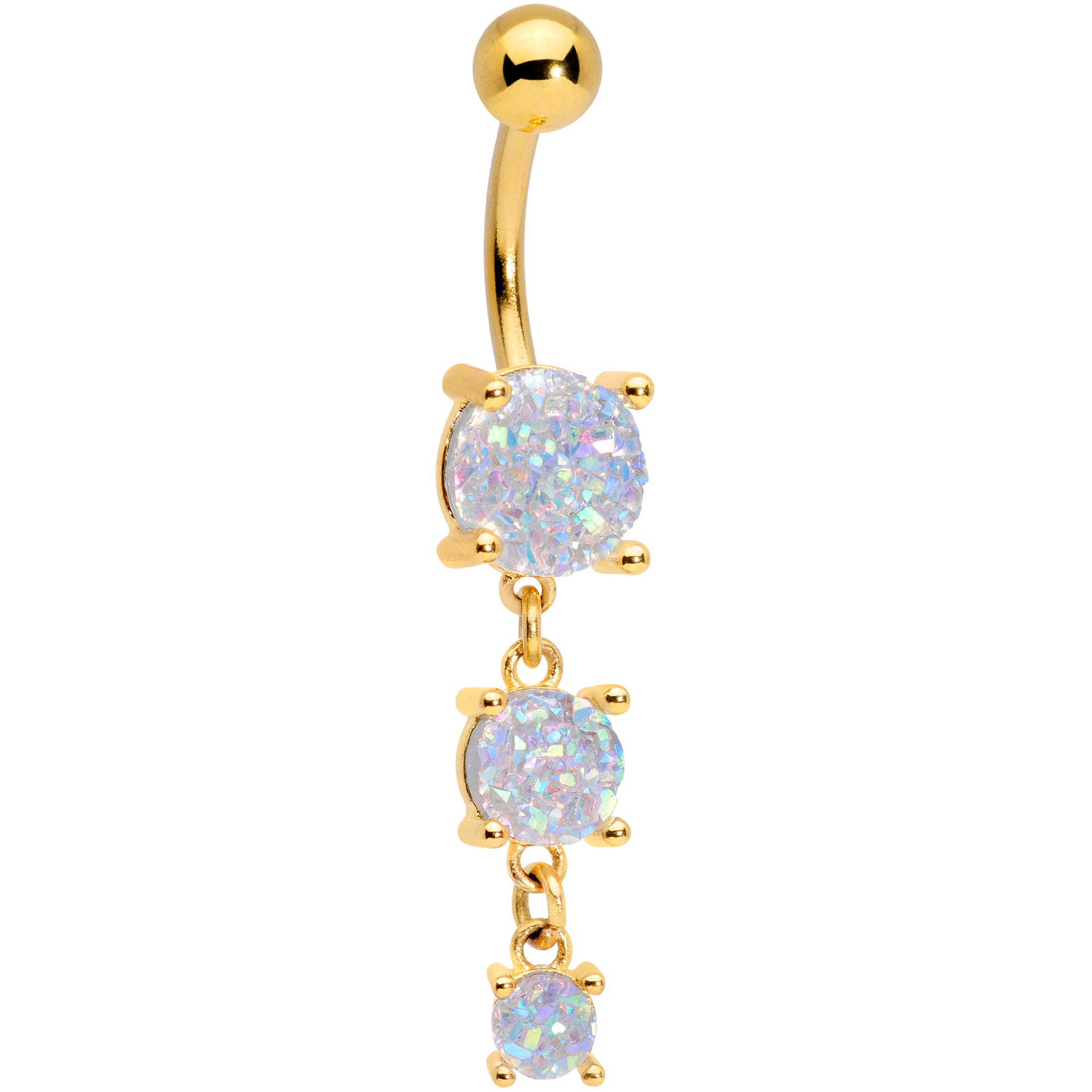 White Gem Gold Tone Triple Drop Dangle Belly Ring