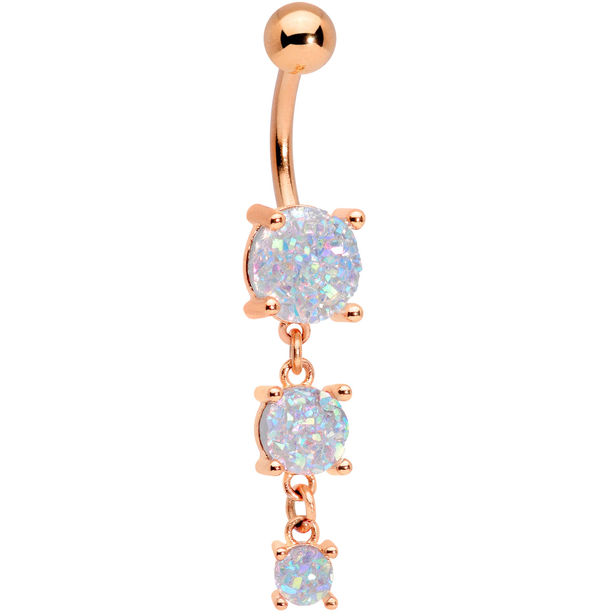 White Gem Rose Gold Tone Triple Drop Dangle Belly Ring