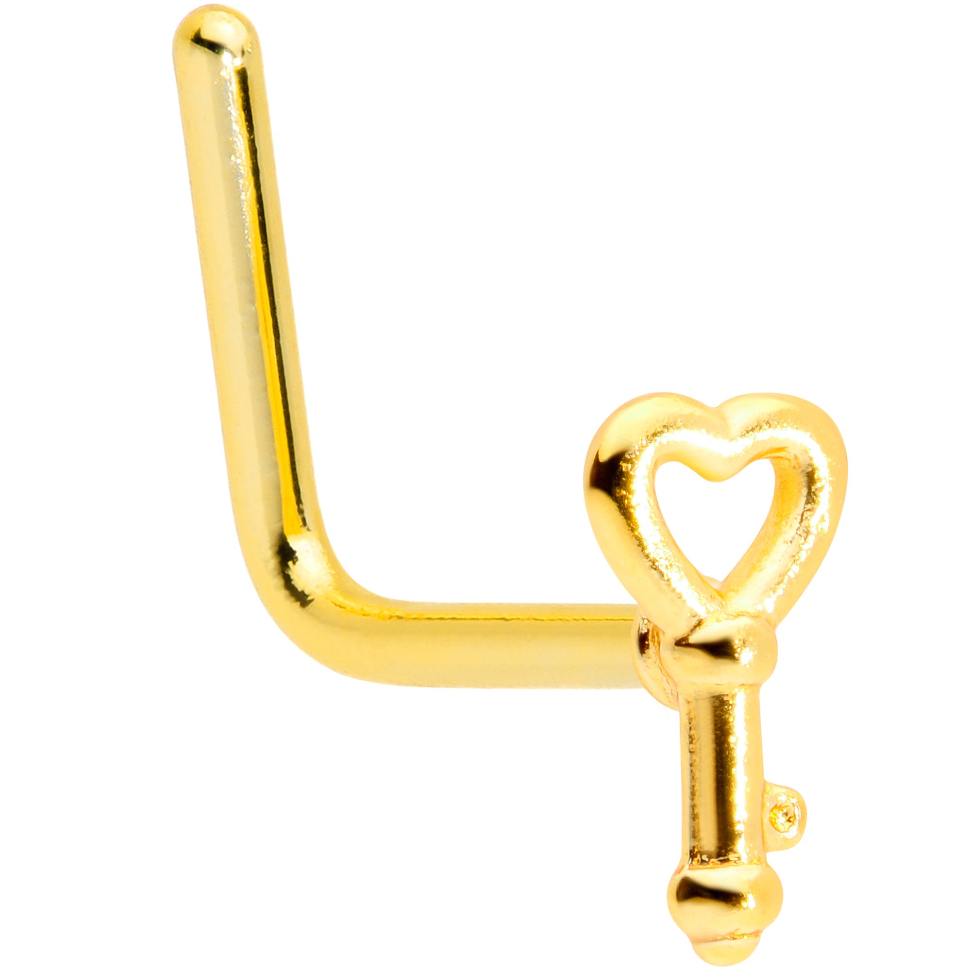 22 Gauge 5/16 Gold Tone Key to Your Heart L Shaped Nose Ring