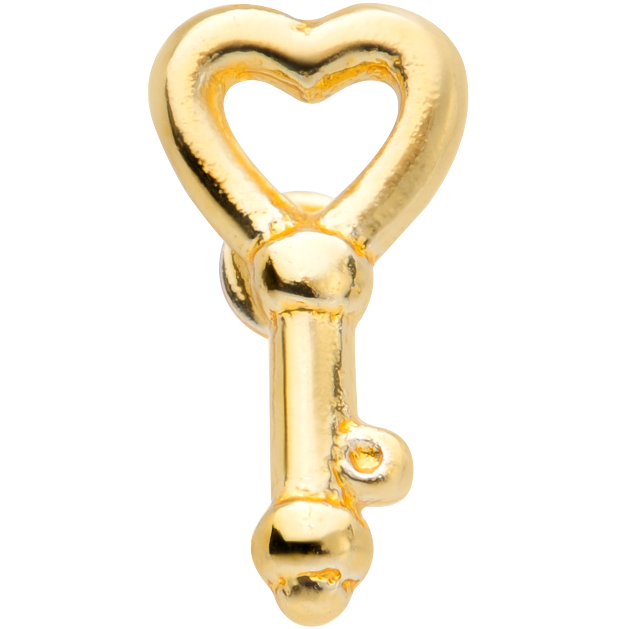 22 Gauge 5/16 Gold Tone Key to Your Heart L Shaped Nose Ring