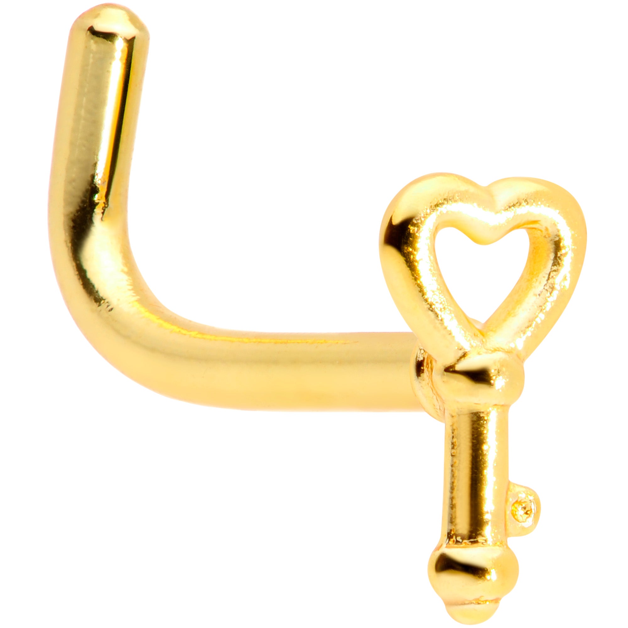 18 Gauge 5/16 Gold Tone Key to Your Heart L Shaped Nose Ring