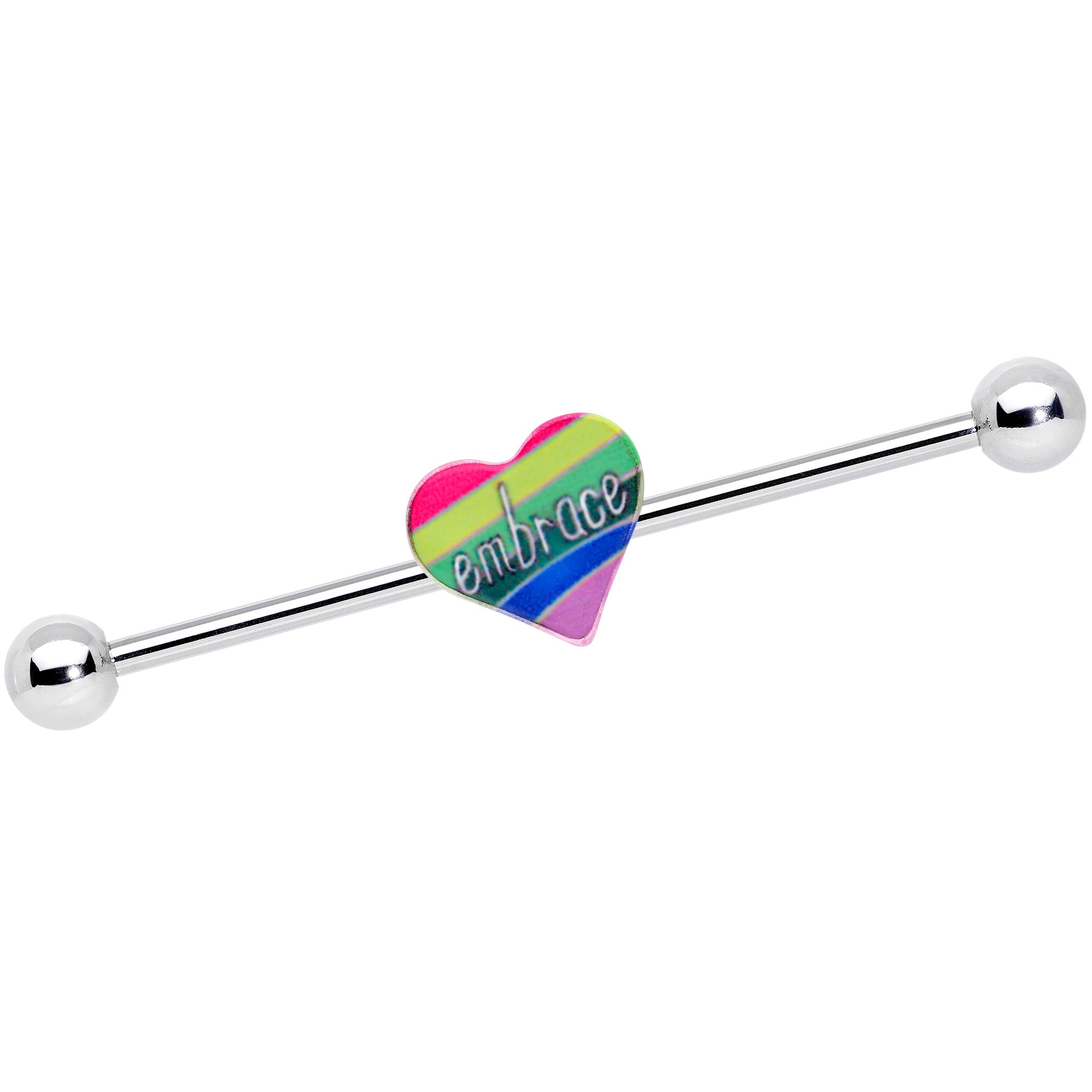 14 Gauge Rainbow Embrace Pride Heart Industrial Barbell 38mm