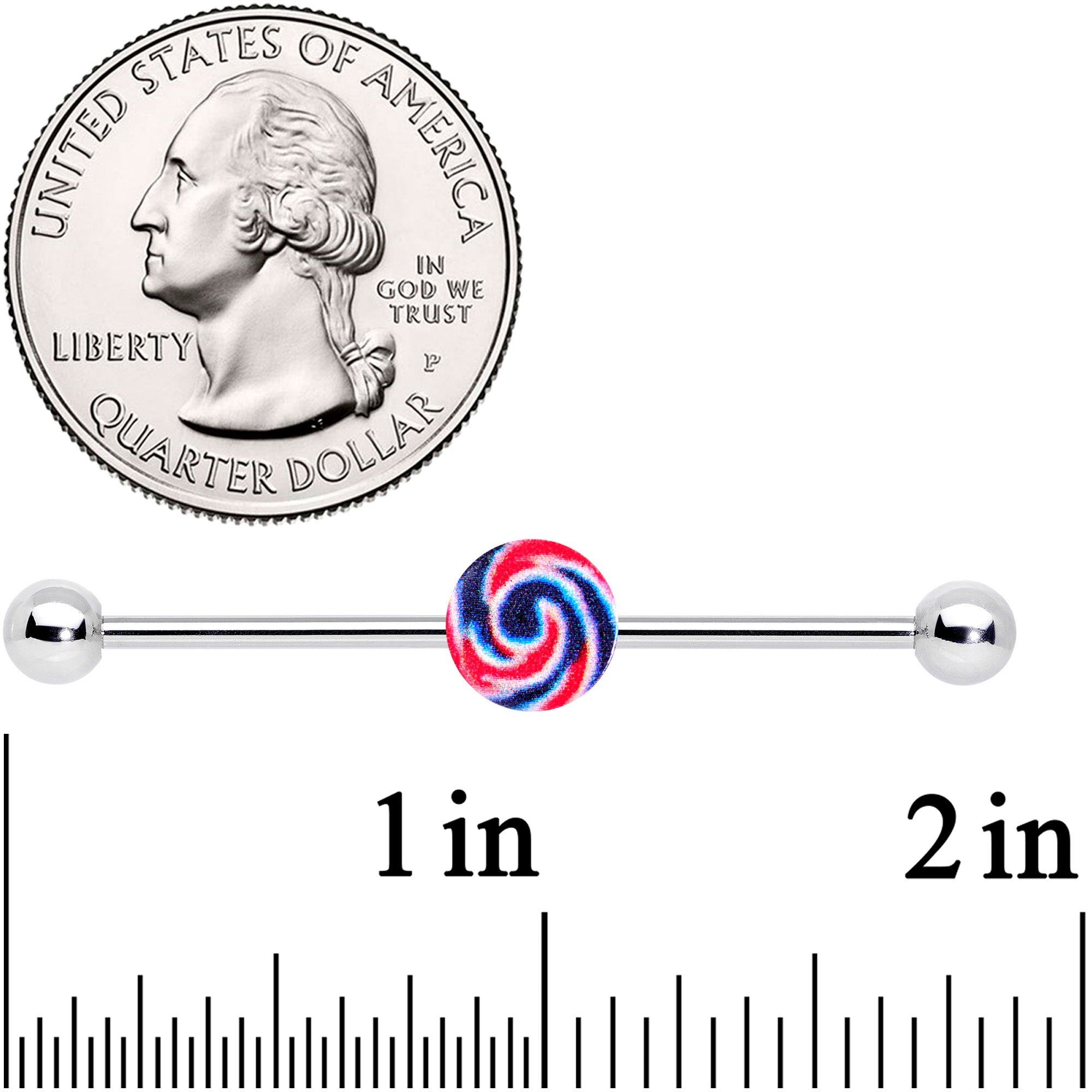 14 Gauge Red Blue Candy Swirl Industrial Barbell 38mm