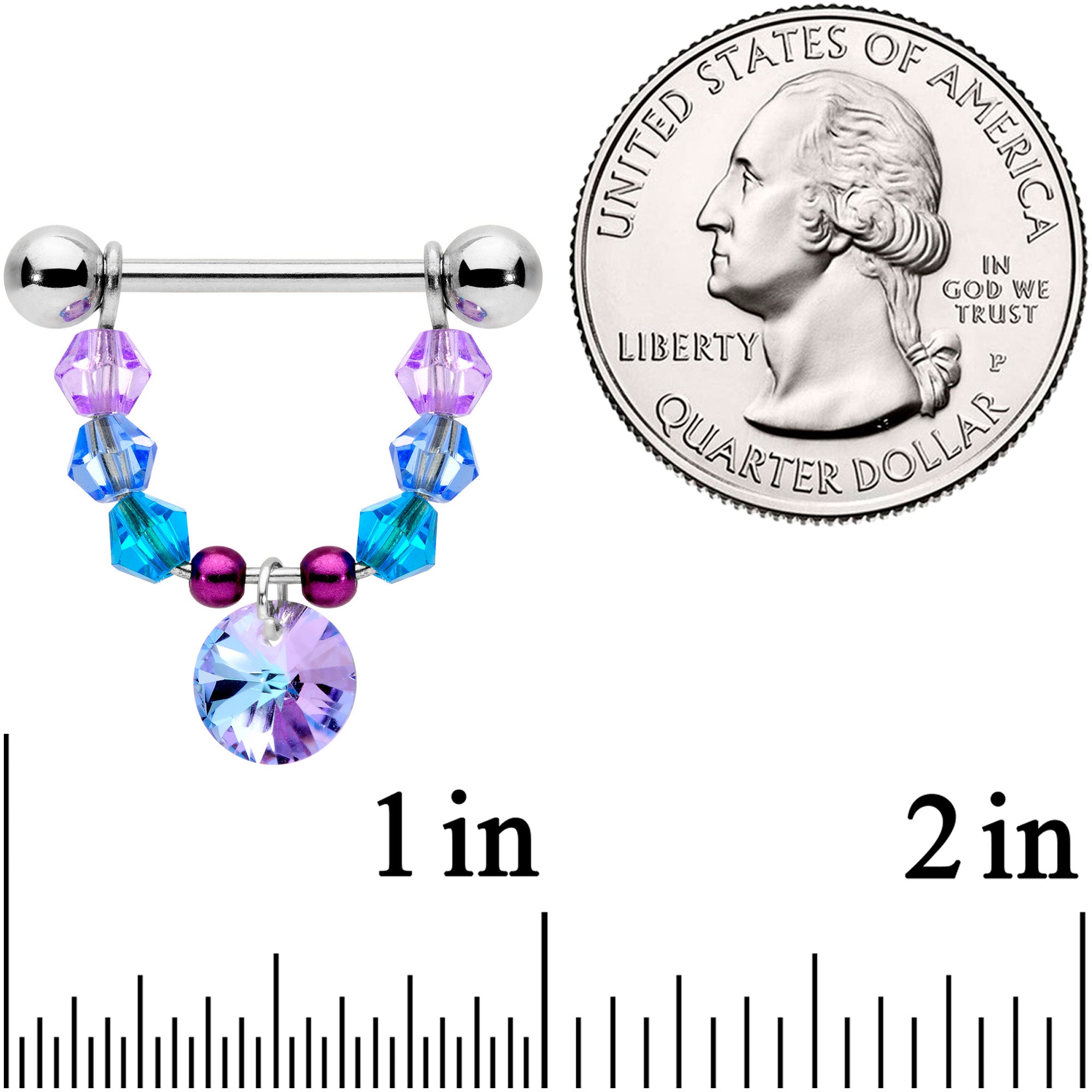 14 Gauge 5/8 Blue Purple Gem Disc Nipple Ring Set