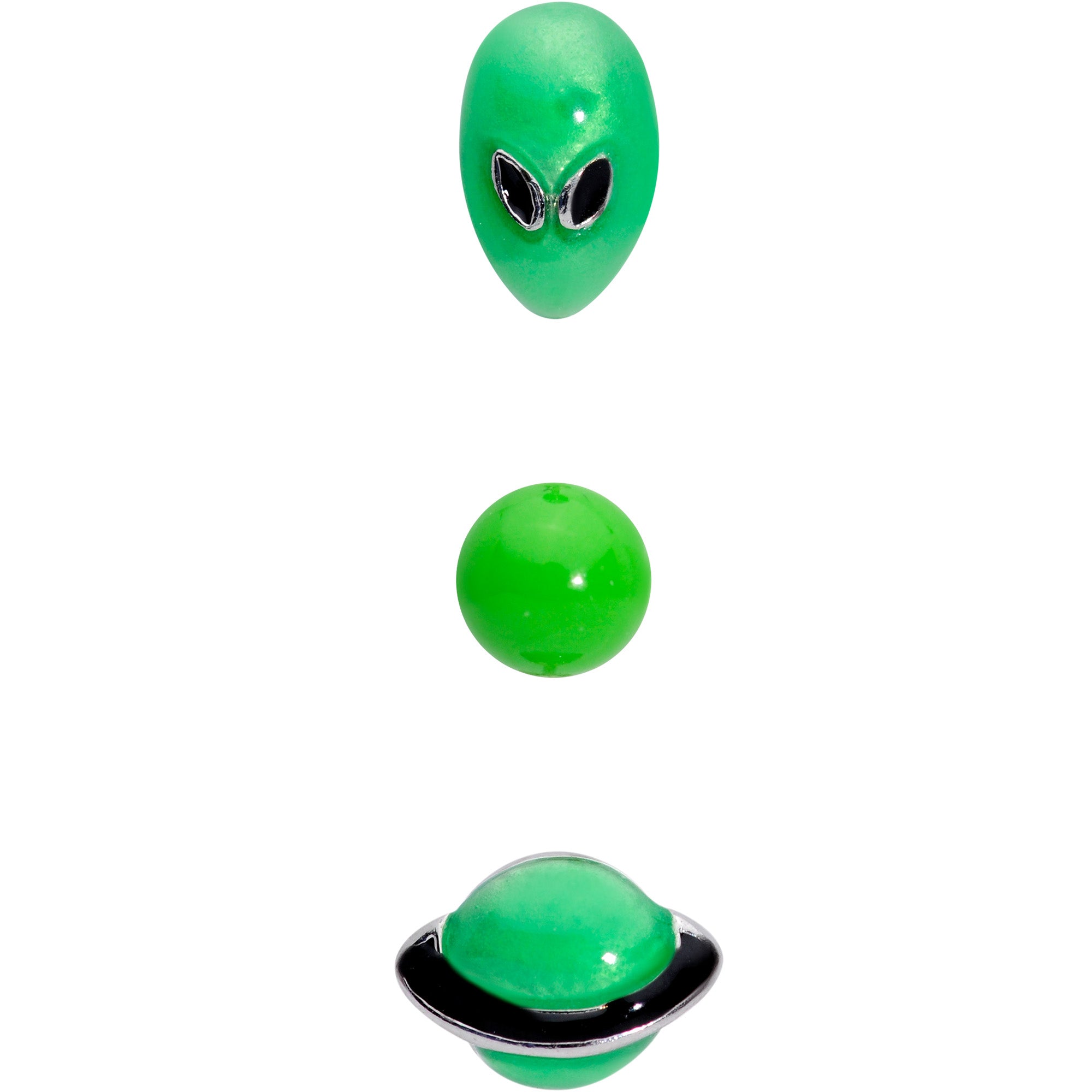 16 Gauge 1/4 Green Glow UFO Space Alien Cartilage Tragus Set of 3